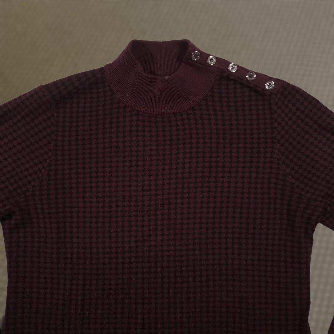 Calvin Klein Calvin Klein Sweater Womens L Red Check Mock Neck Button Shoulder Knit Pullover Size L / US 10 / IT 46 - 1 Thumbnail