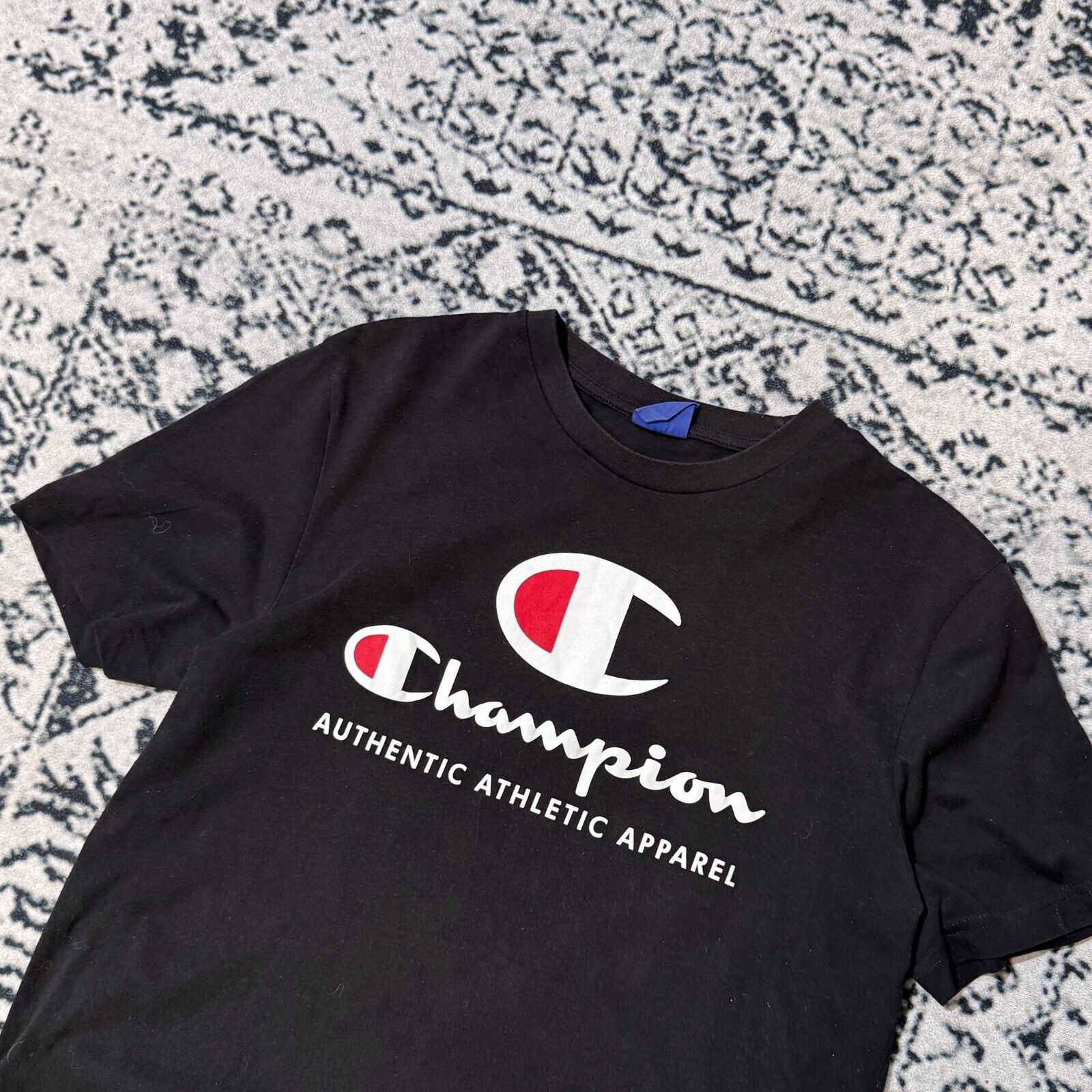 Champion × Vintage Vintage Black Cotton T-Shirt Size M Champion Spellout Logo Size US M / EU 48-50 / 2 - 5 Thumbnail