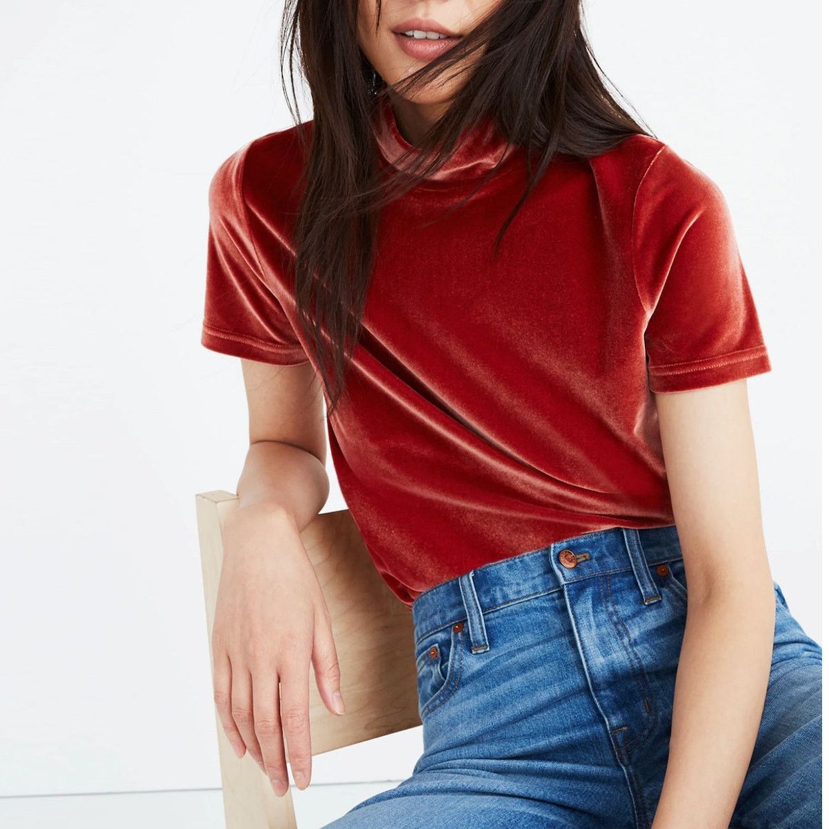 Madewell Madewell Velvet Mockneck Tee Orange Small Size S / US 4 / IT 40 - 1 Thumbnail