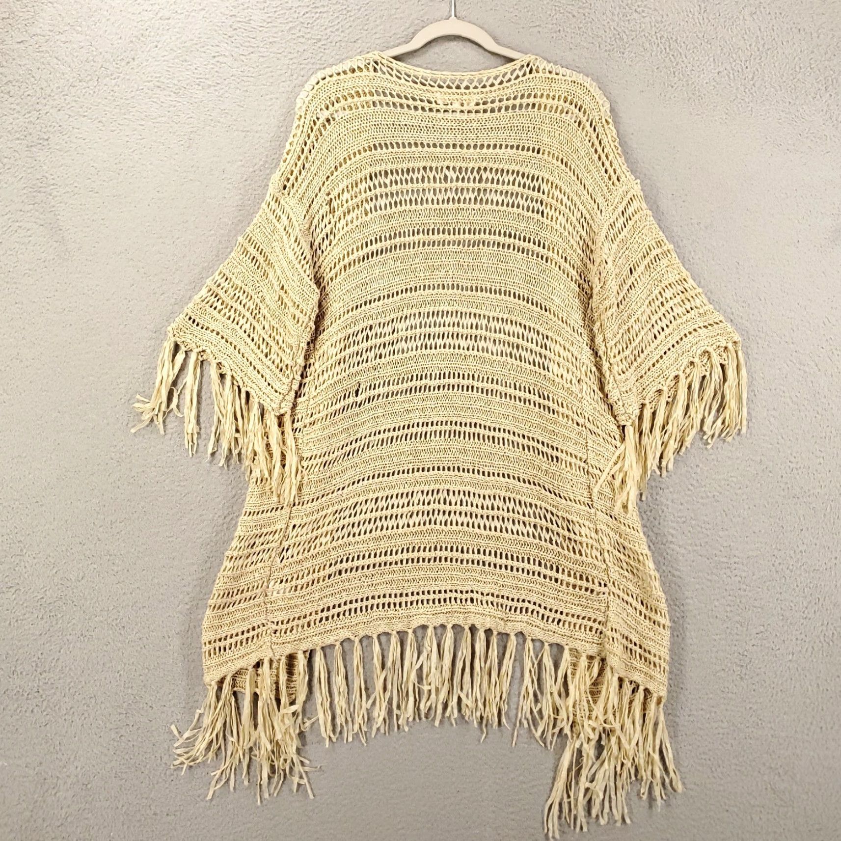 Vintage UMGEE Women's Cardigan Beige Long Sleeve Knit Sweater with Fringe Accents Size L Bohemian Size L / US 10 / IT 46 - 7 Thumbnail