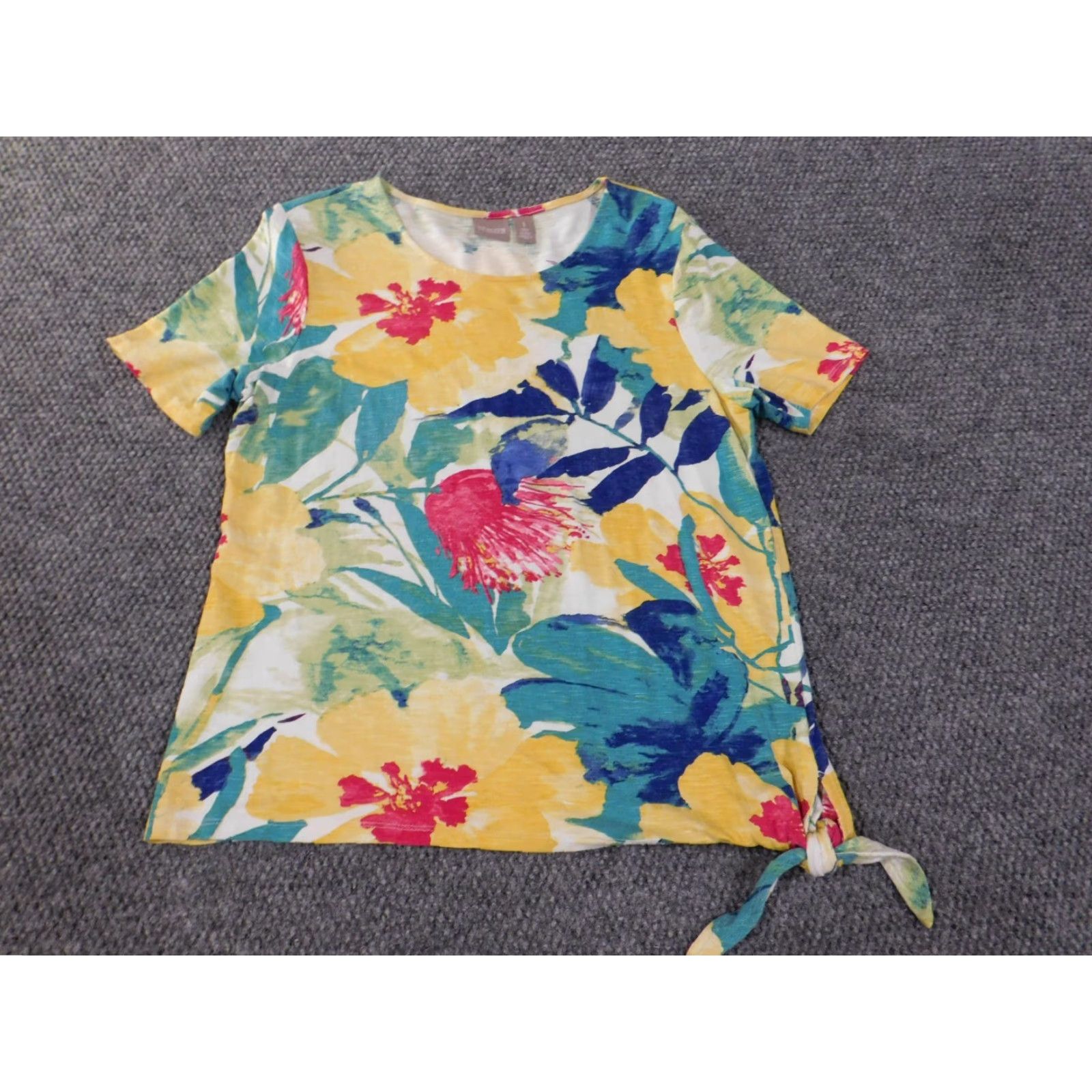 Vintage Chicos Blouse Shirt Womens Blue Floral Knit Viscose Spandex Stretch Long Sleeve Round Neck Pullover Casual Regular Size 1 Size XS / US 0-2 / IT 36-38 - 3 Thumbnail