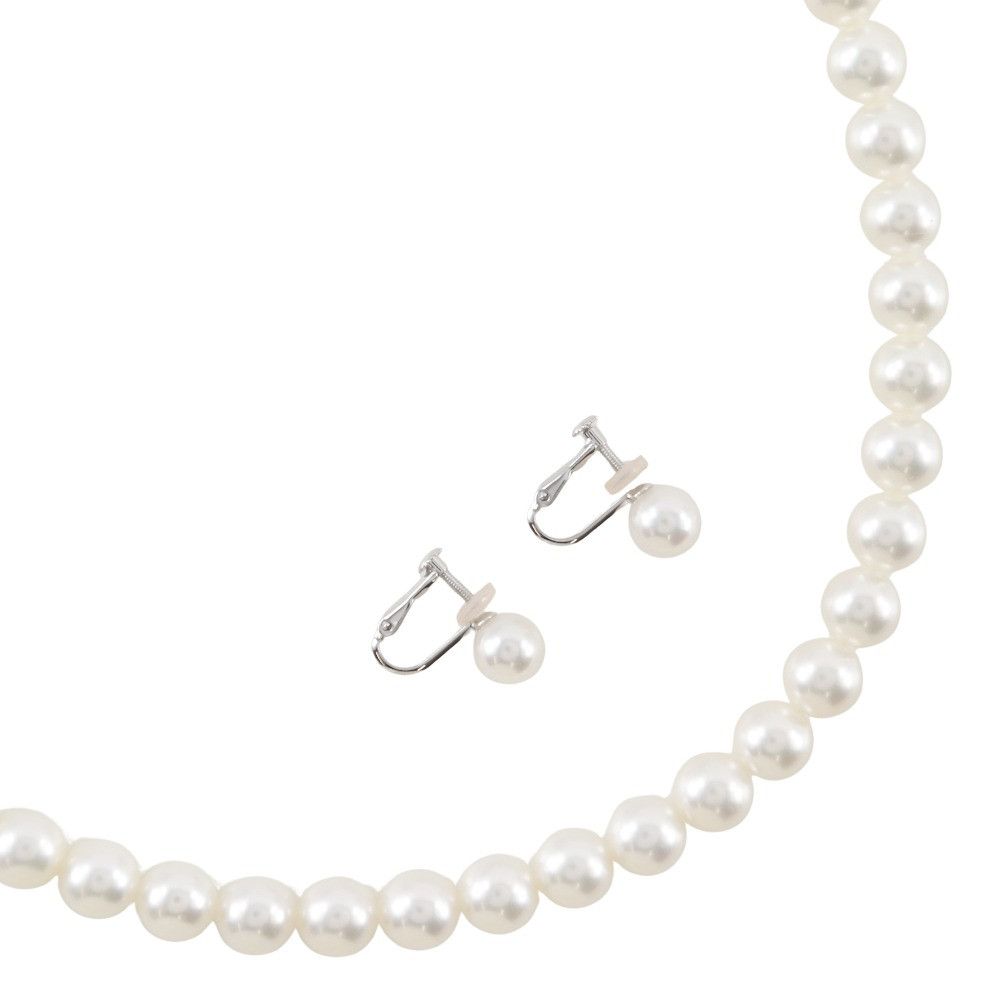 Other Pearl K14 White Gold Silver 2way Necklace Earrings Set Metal Earrings DUTY FREE for USA