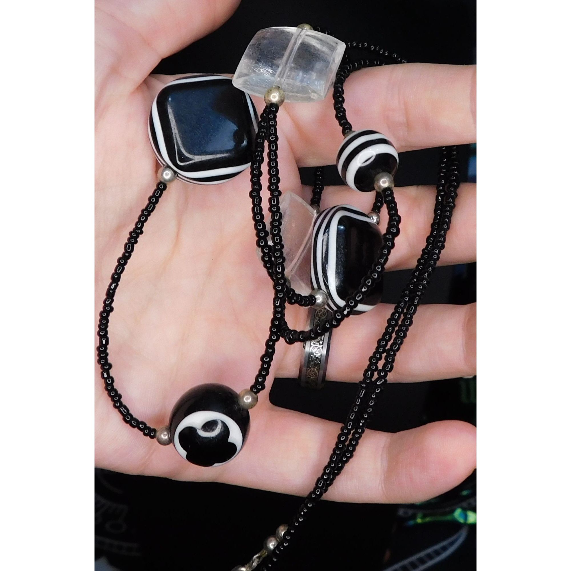 Other Funky Gothic Black And White Abstract Beaded Necklace Size ONE SIZE - 3 Thumbnail