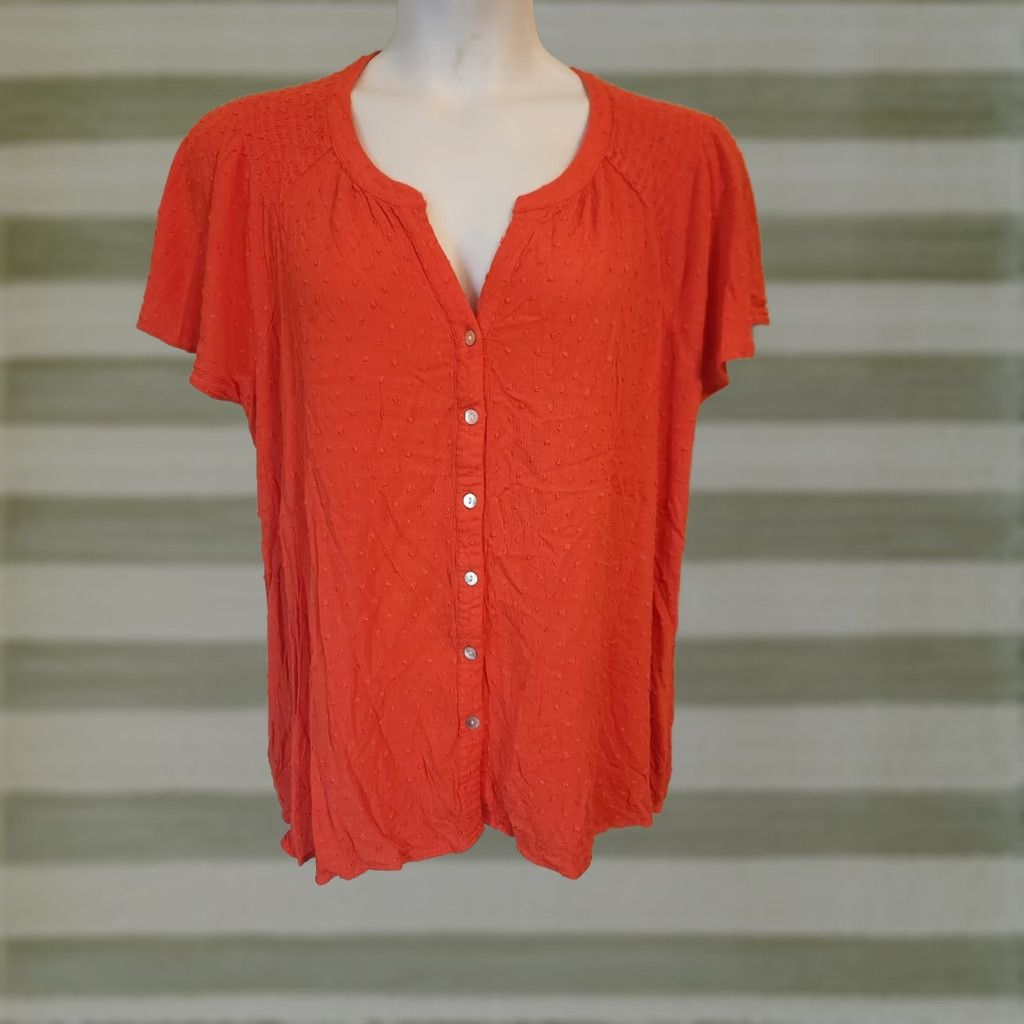 Vintage VINTAGE: No Rose & Olive Orange Flutter Sleeve Smocked Trim Swiss Dot Top 3X Shirt Women 3X Orange Flutter Sleeve Blouse 3X Rose & Olive Womens Pink? Size XXL / US 16-18 / IT 52-54 - 1 Thumbnail