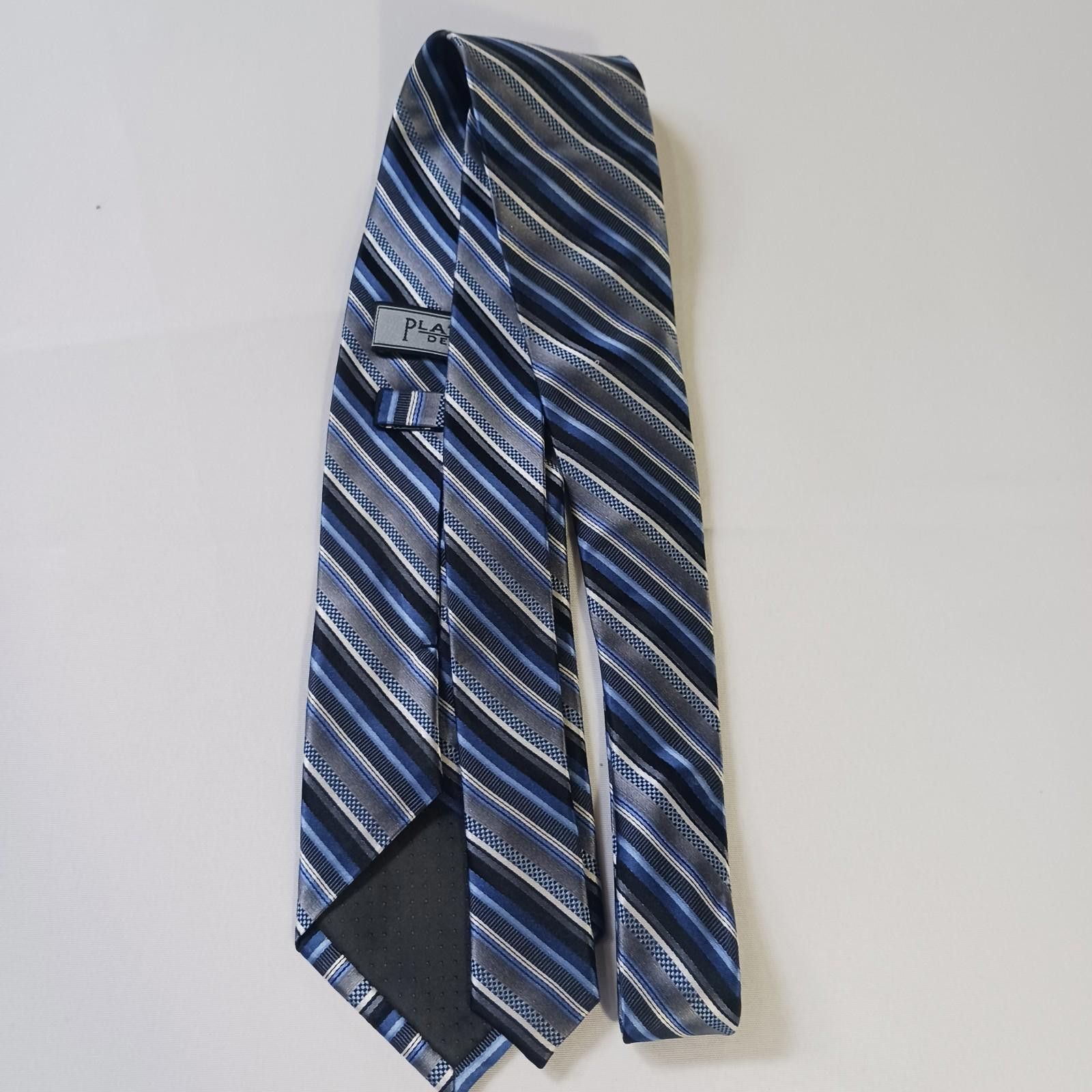 Other Platinum Designs Men Tie Blue/Gray Striped 100% Silk Classic Size ONE SIZE - 9 Thumbnail