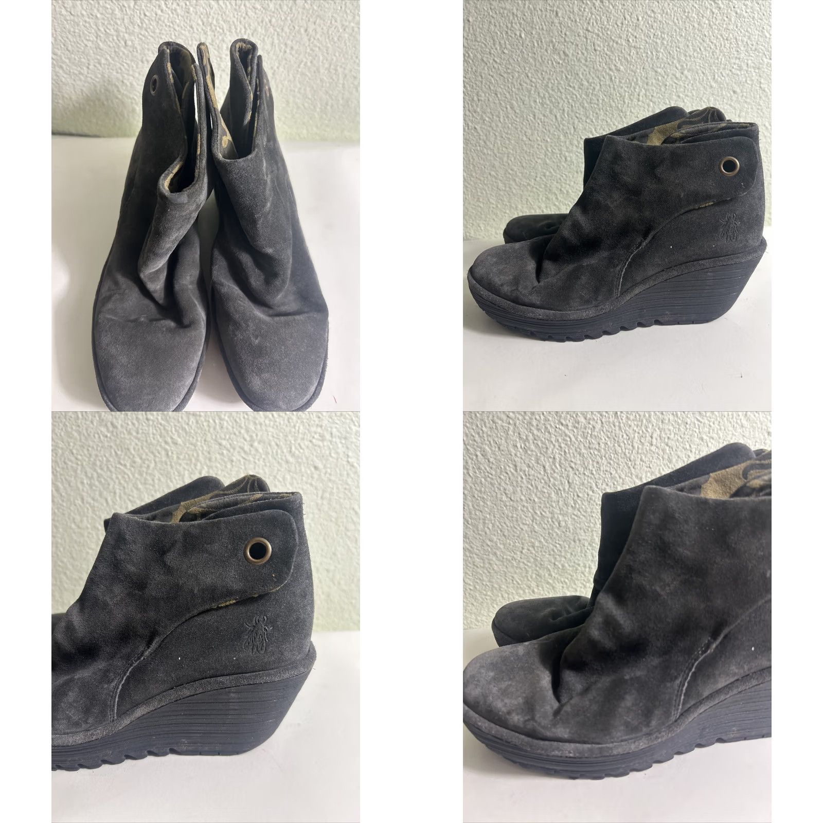 Fly London Fly London Yebi Suede Back Tie Ankle Boots Women’s 39 US 8-8.5 Gray Boots Woman Medium Wedge Ruched Size US 8.5 / IT 38.5 - 8 Thumbnail