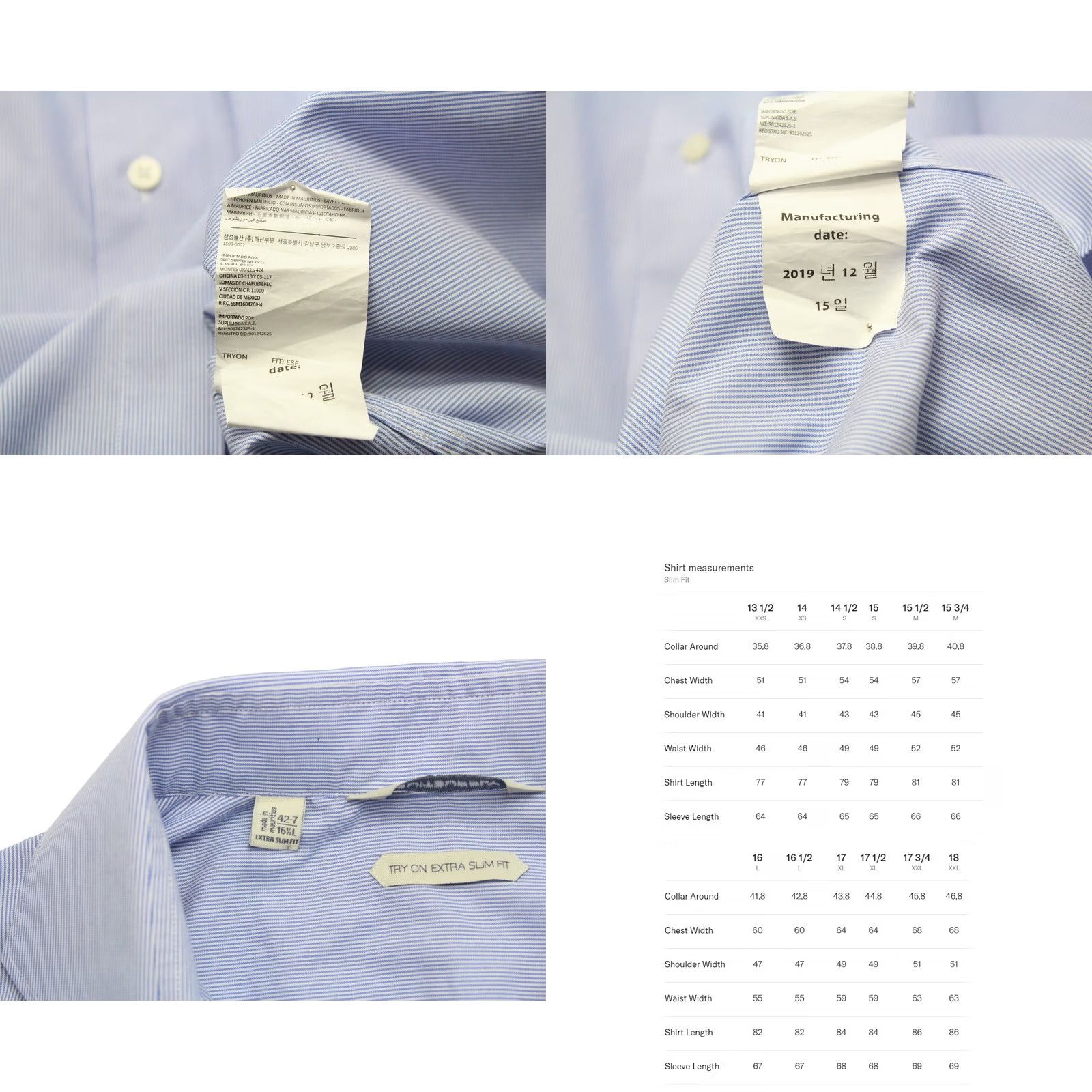 Suitsupply Suitsupply Dress Shirt Men 42-7 / 16 1/2L Pinstripe Extra Slim Formal Shirt Button-Up Long Sleeve Collared Blue White Mens Size 42R - 8 Thumbnail