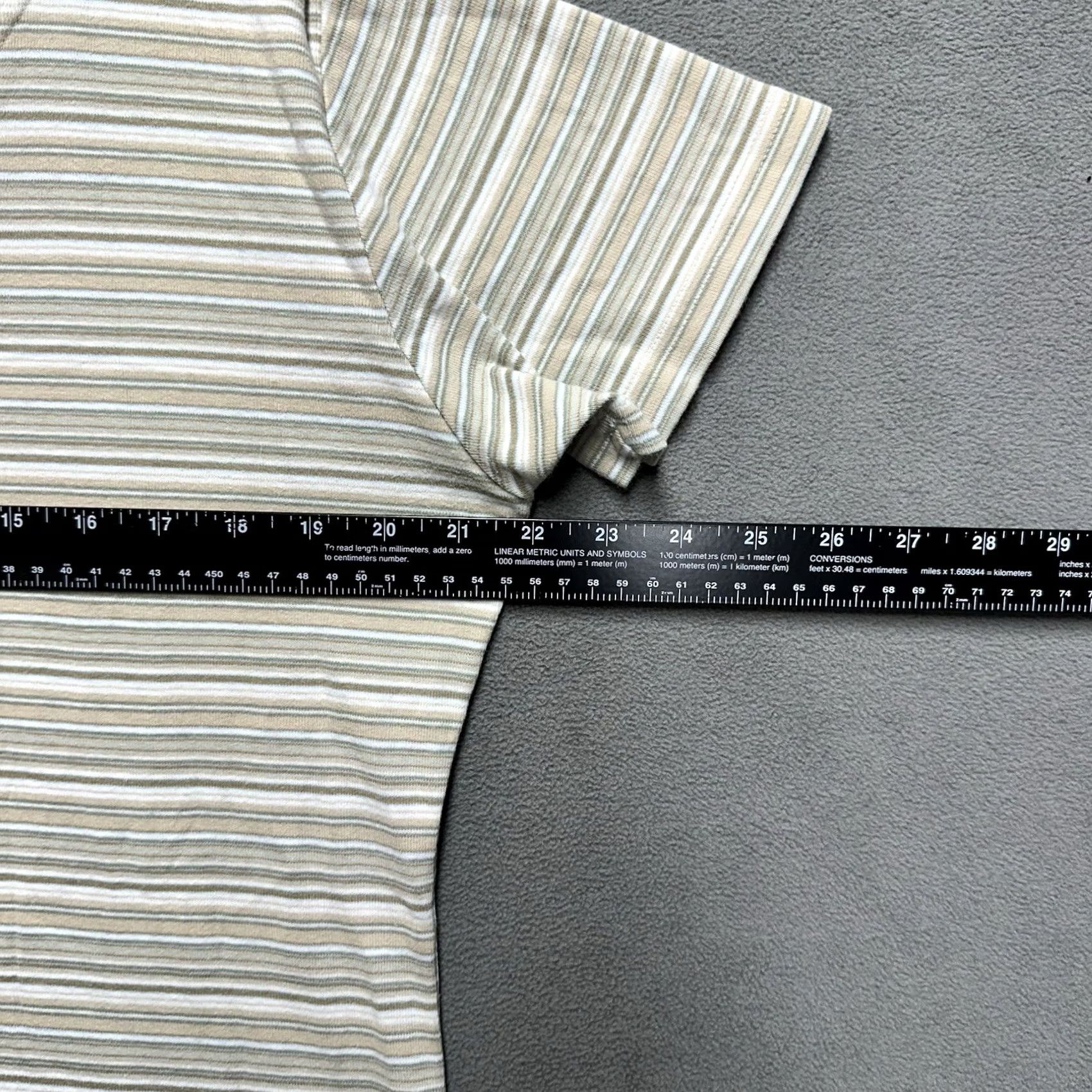 Vintage St. John's Bay Shirt Womens Medium Beige Striped Henley Short Sleeve GUC - 2 Button Casual Jersey Cotton 100% Size M / US 6-8 / IT 42-44 - 6 Thumbnail