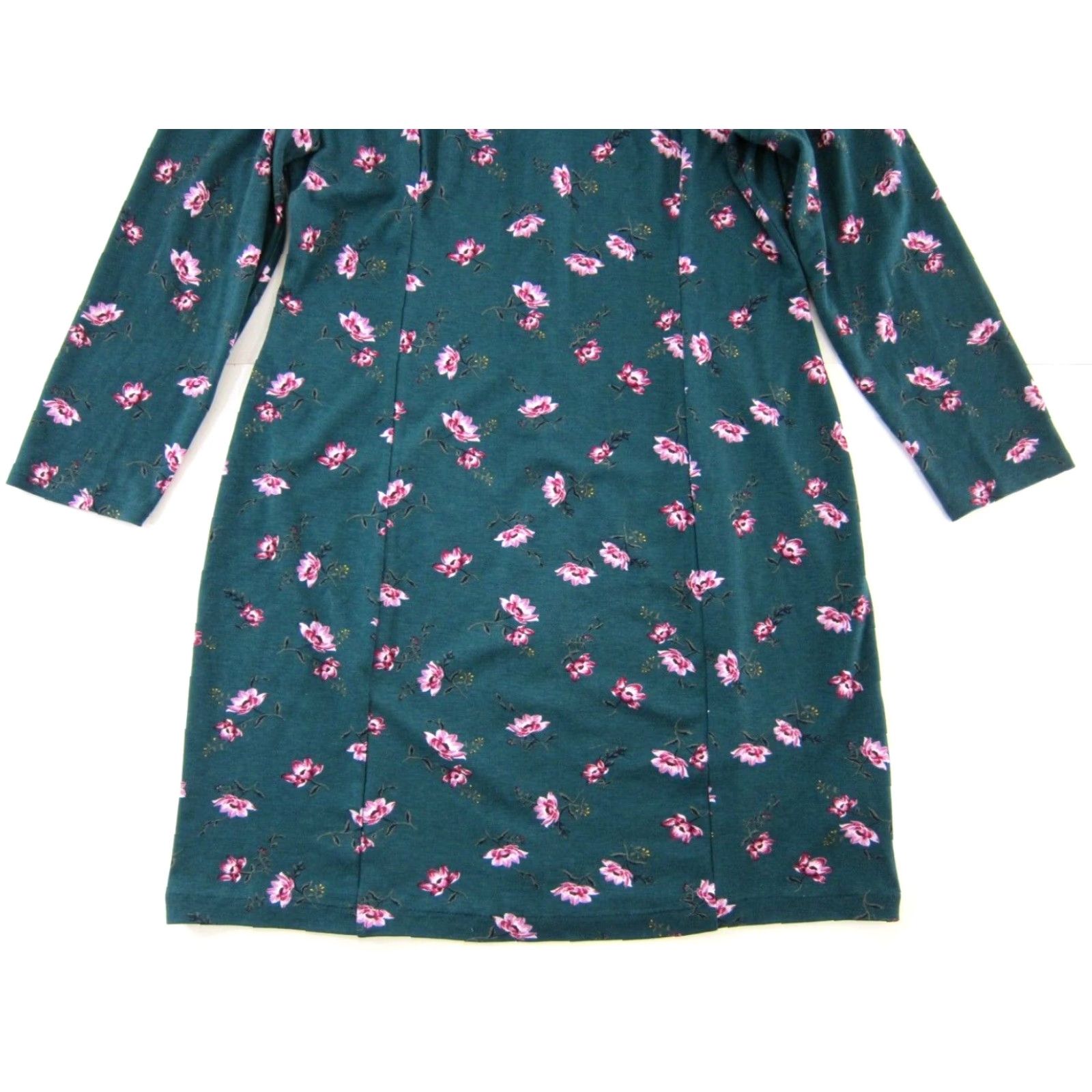 VINTAGE Old Navy Green Pink Floral Stretch Long Sleeve Tunic Sheath Shift  Dress XL