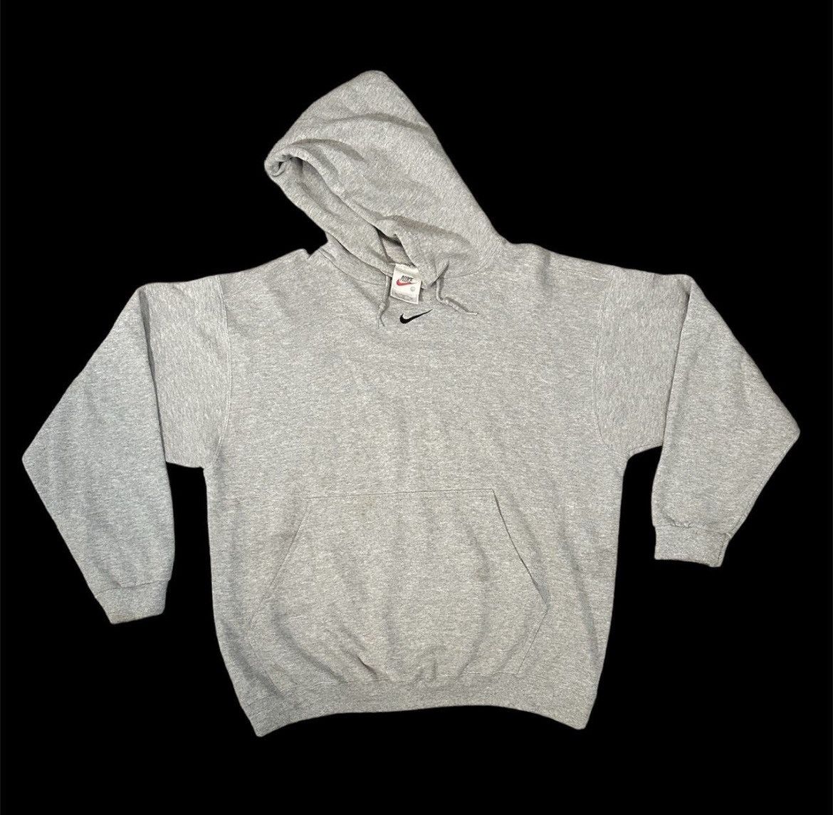 image of Vintage Nike Center Swoosh Hoodie Large in Grey, Men's