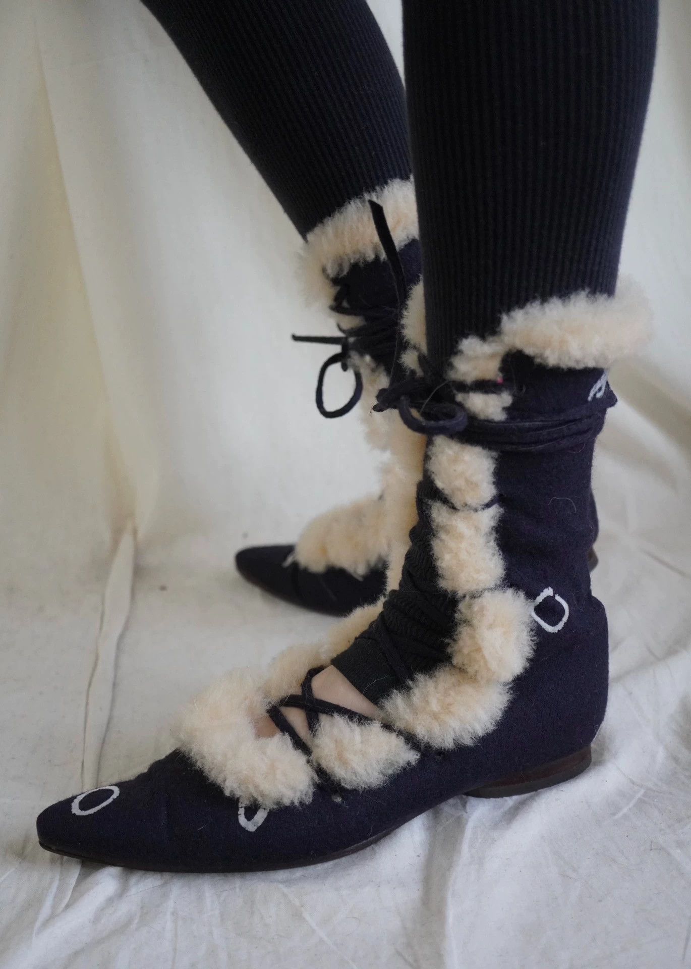 mina perhonen MinaPerhonen 2000s Hand-Painted Fur Boots 9/10 EU36.5 Size US 6 / IT 36 - 5 Thumbnail