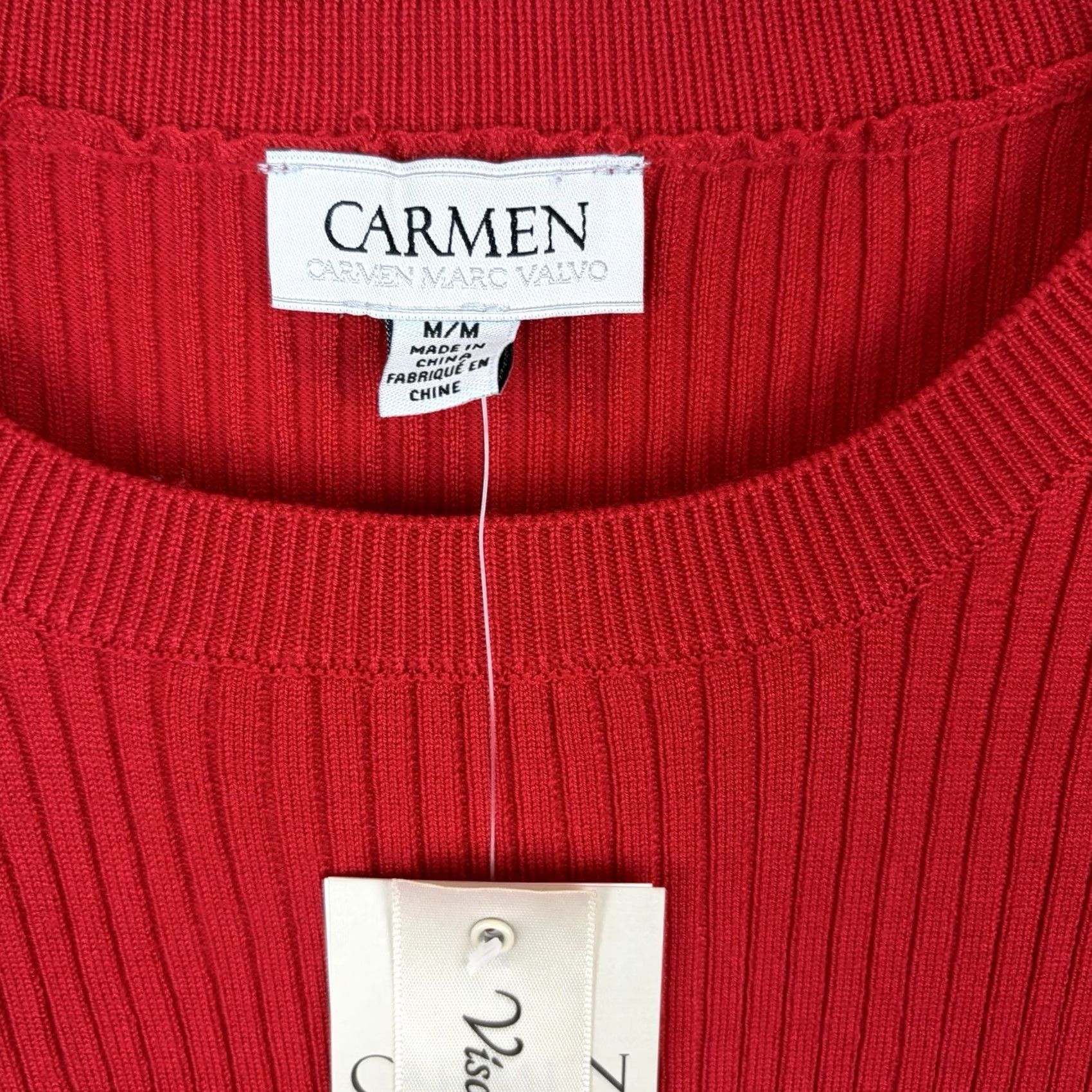 Vintage Carmen Marc Valvo Ribbed Knit Top Womens M Blue Crew Neck Long Sleeve Pullover Stretch Casual Party Cocktail New Size M / US 6-8 / IT 42-44 - 3 Thumbnail