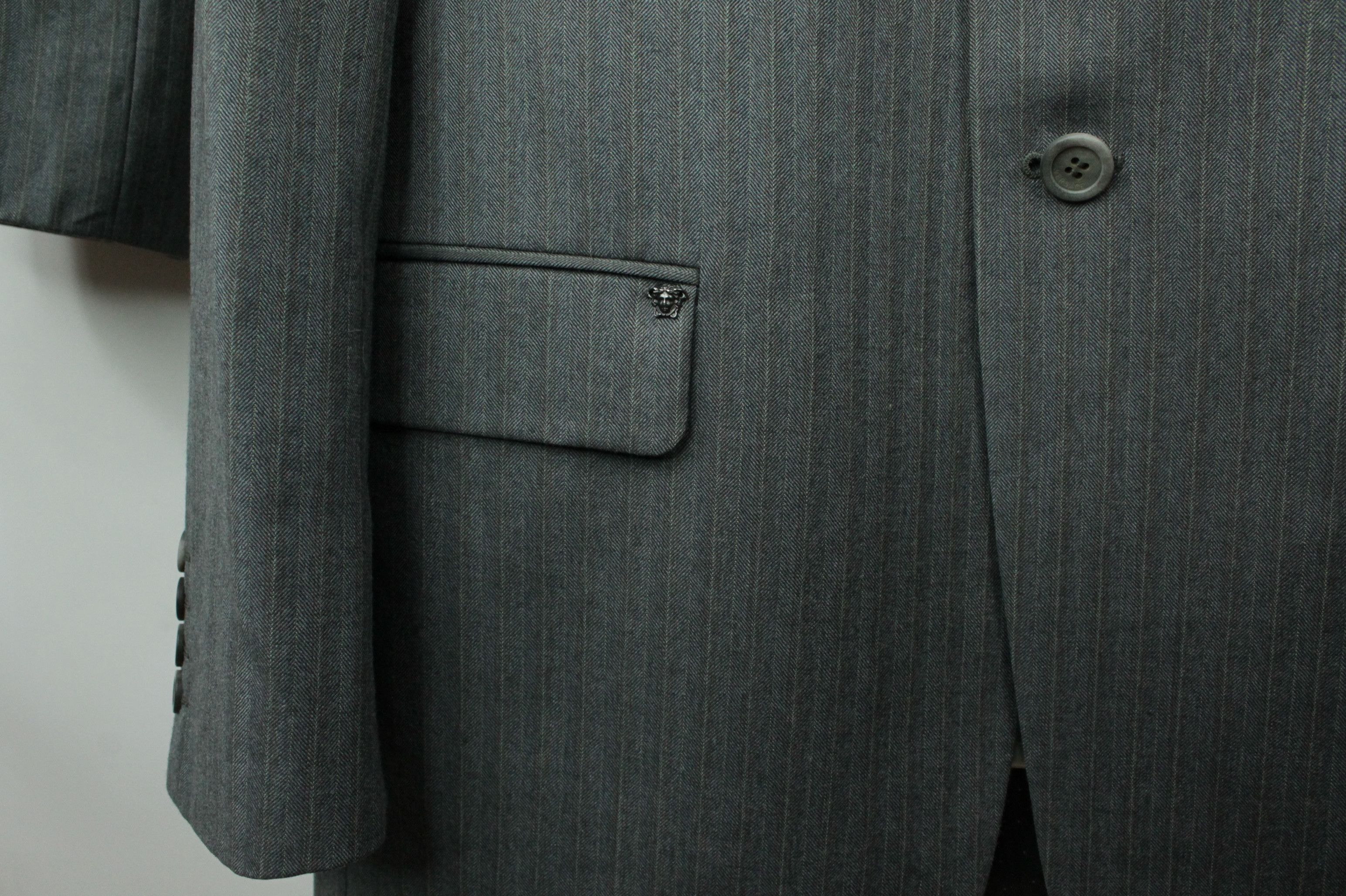 Versace Versace Micro Herringbone Gray Wool Formal Men's Suit Size 40R - 4 Thumbnail