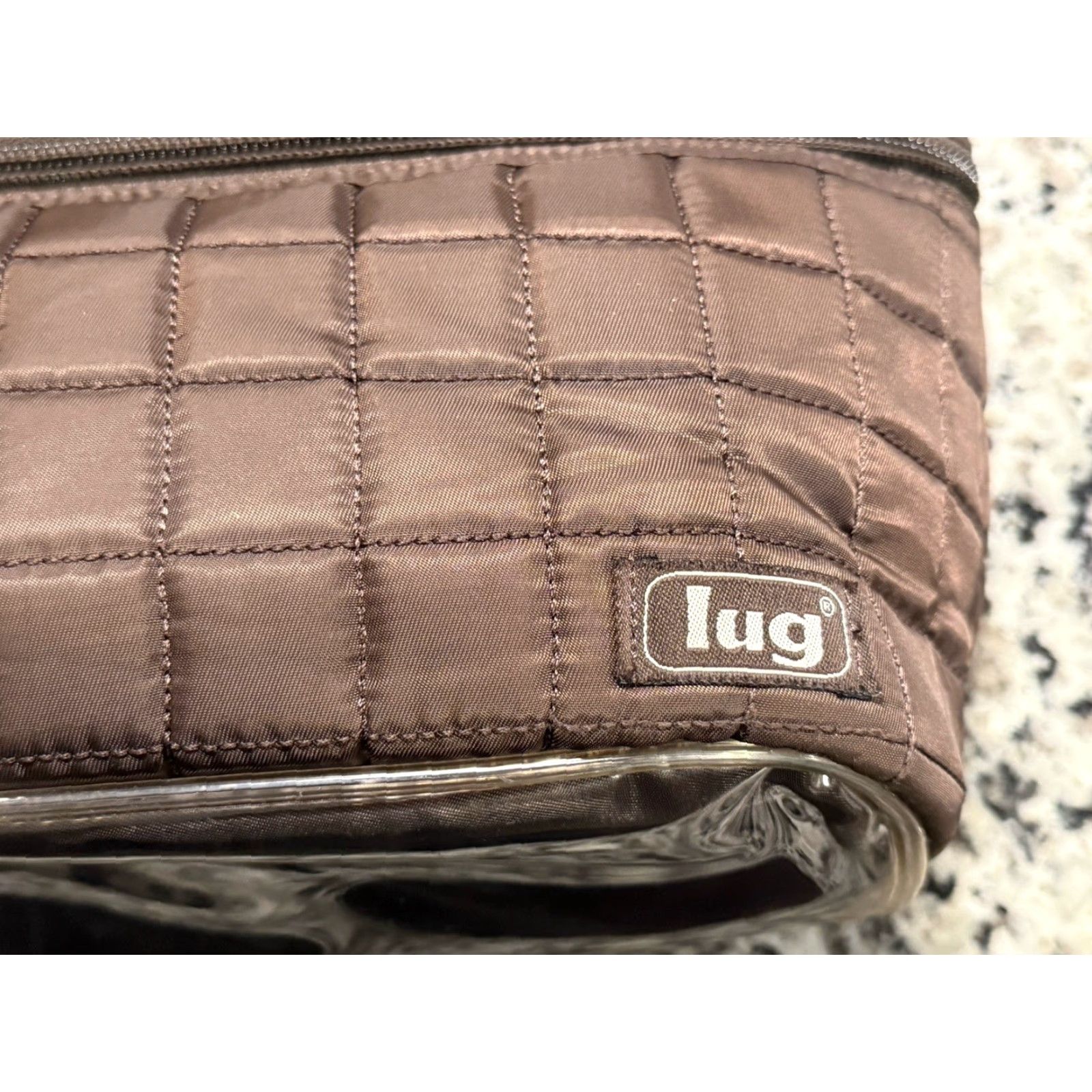 LUG Tote Bag Brown Quilted Travel Organizer - Double Handle, Pockets, Zip, Nylon Lining - Women, Large