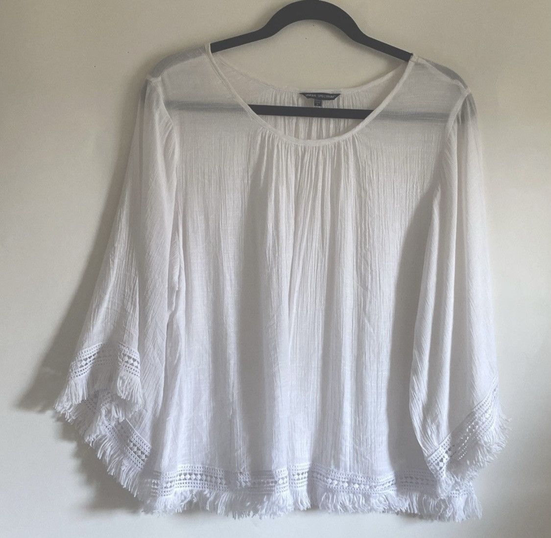 Other UNIQUE SPECTRUM WHITE BOHO EYELET FRINGED TOP SHIRT Size L / US 10 / IT 46 - 1 Thumbnail