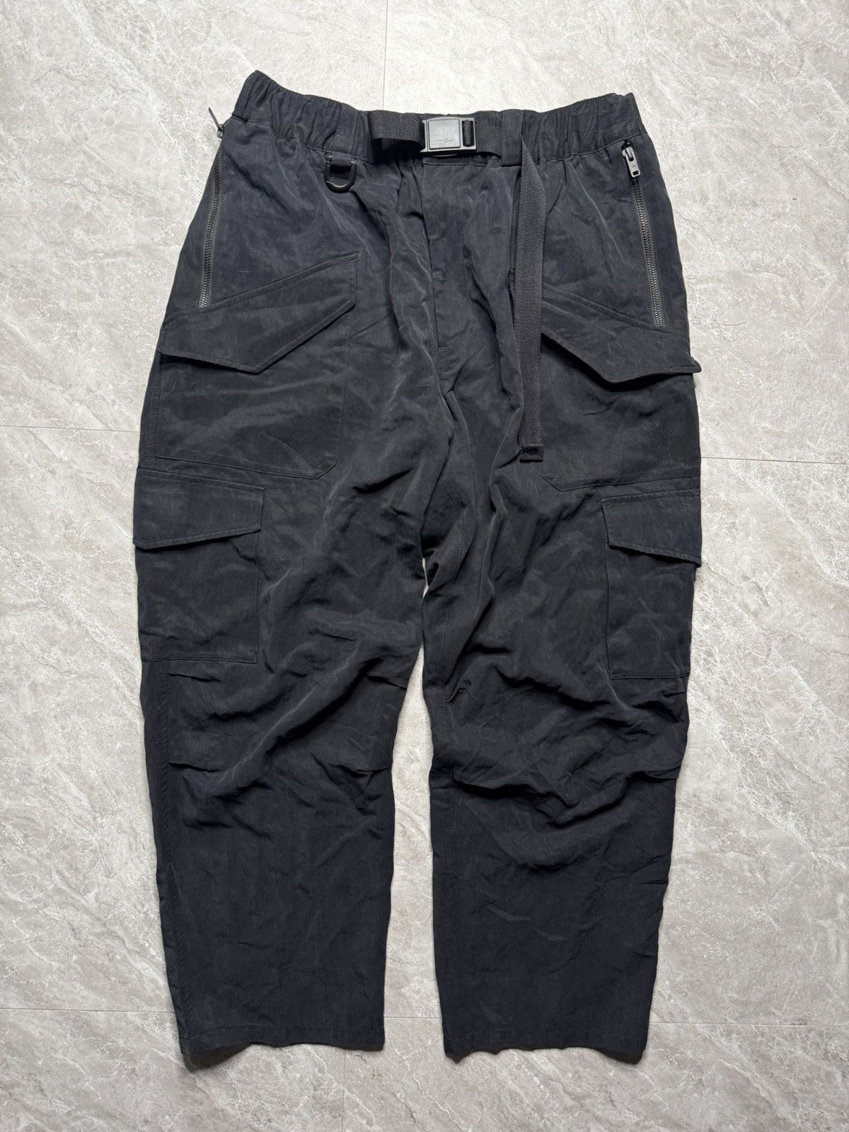Y-3 Y-3 Washed Black Crinkle Belted Utility Cargo Pants Size US 32 / EU 48 - 2 Thumbnail