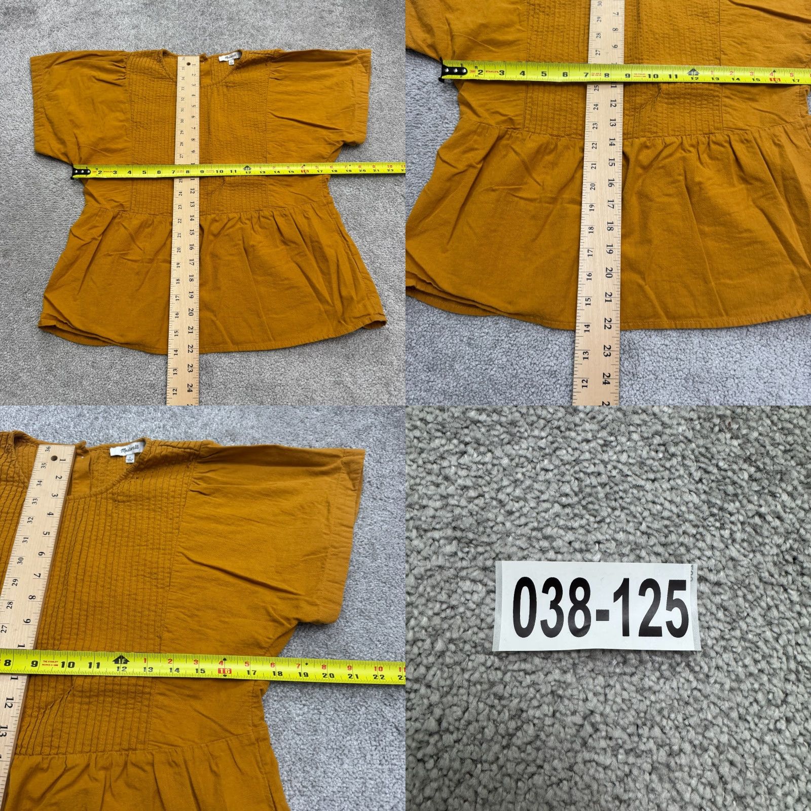 Madewell MADewell Pleated Peplum Top Blouse Women S Mustard Yellow 100% Cotton Bohemian Classic Short Sleeve Casual Stretch Size S / US 4 / IT 40 - 8 Thumbnail