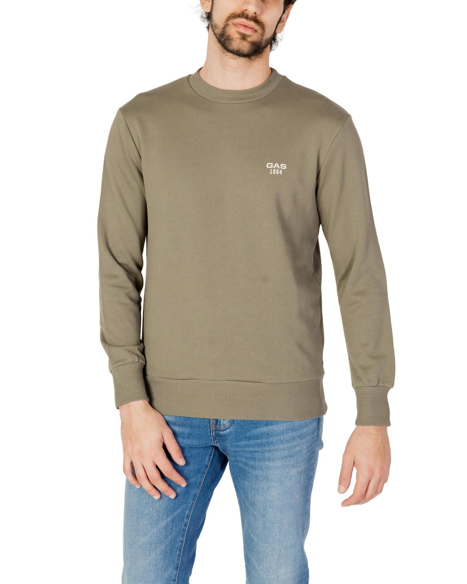 image of Gas Cotton Long Sleeve Sweatshirt With Round Neck in Green, Men's (Size Medium)