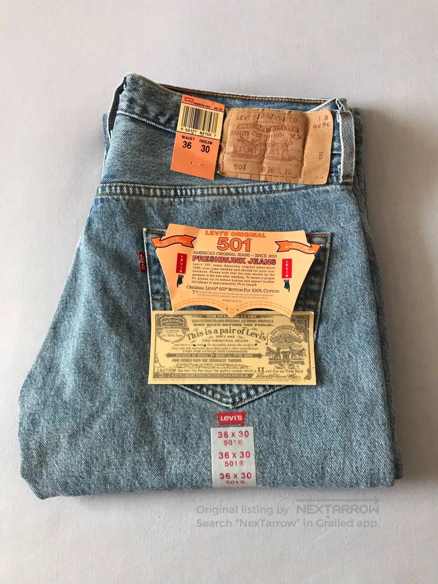 Levi's Levi's 501 Washed Blue Jeans W36L30. Size US 36 / EU 52 - 1 Thumbnail