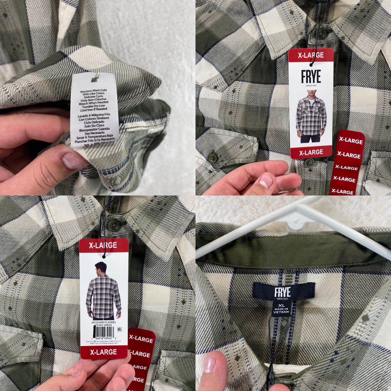Frye NEW Frye Mens XL Cotton Green Jacquard Flannel Plaid Button Up Long Sleeve NWT Size US XL / EU 56 / 4 - 8 Thumbnail