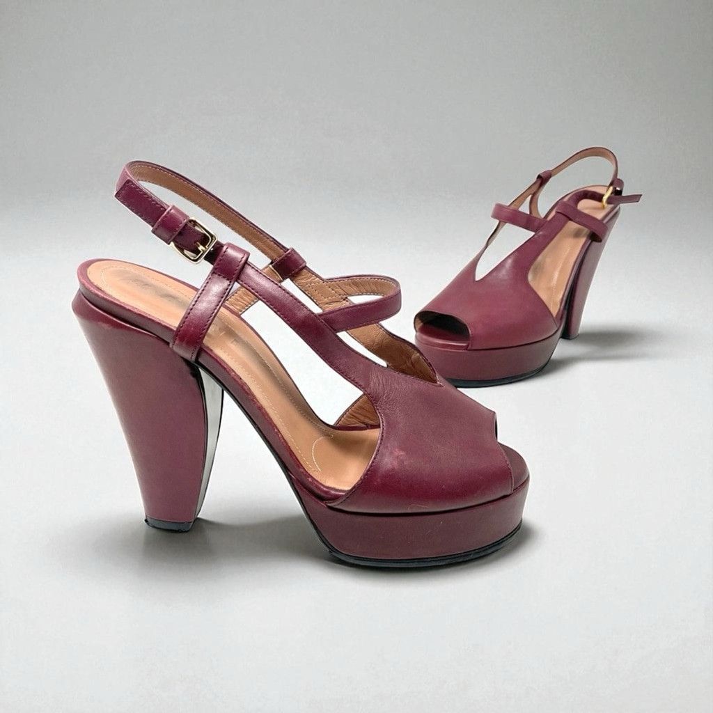 Marni MARNI Burgundy Leather Sculptured Heeled Sandals Size 38/ 8 Size US 8 / IT 38 - 1 Thumbnail