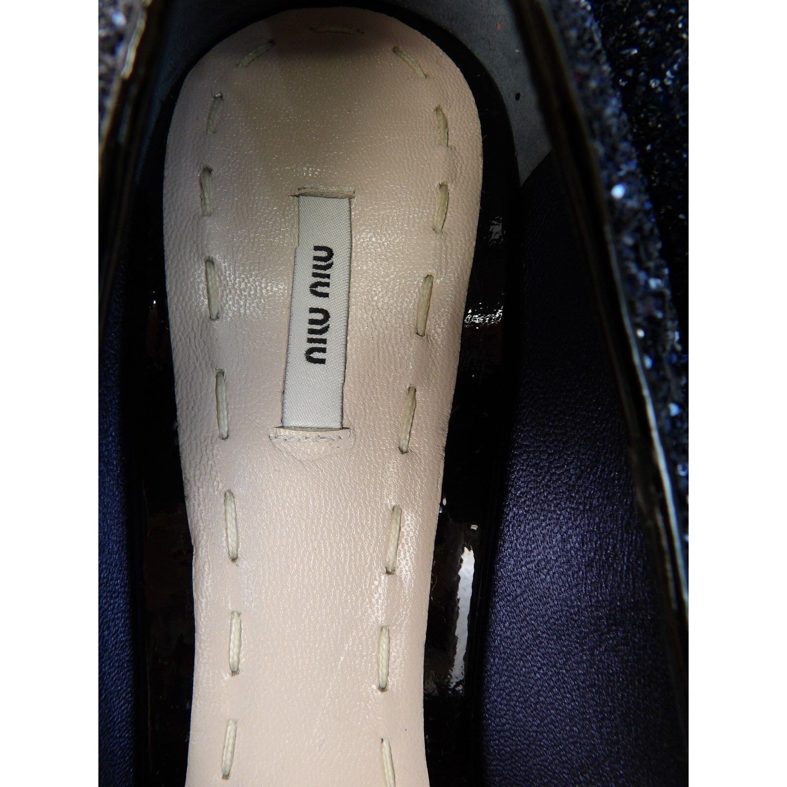 Miu Miu DARK NAVY GLITTER BLACK PATENT LEATHER HEEL PUMPS 40.5 ITALY Size US 10.5 / IT 40.5 - 10 Thumbnail