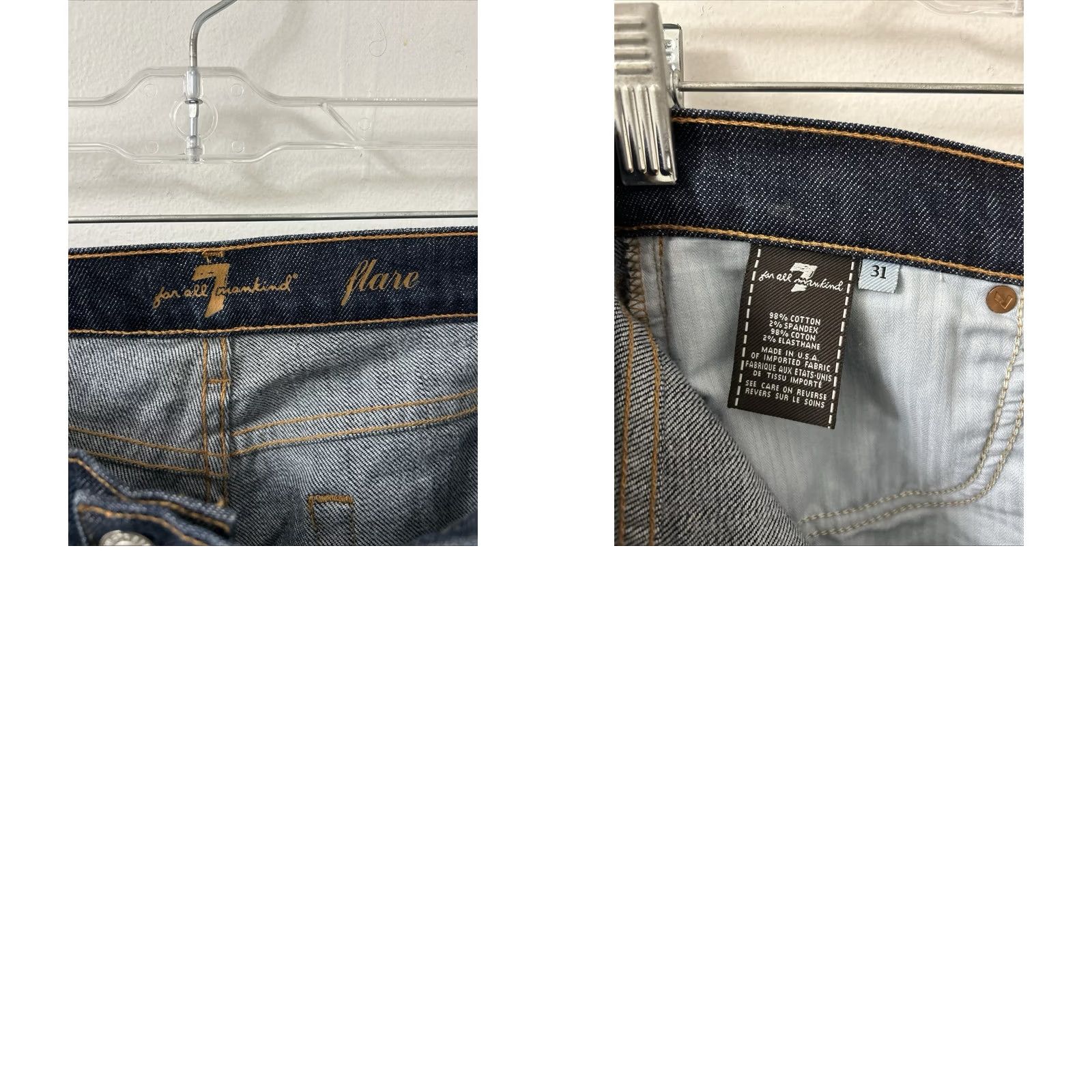 7 For All Mankind VTG 7 For All Mankind Flare Jeans Womens 31x30 Dark Wash Made In USA YKK Denim Size 24" / US 00 / IT 34 - 9 Thumbnail