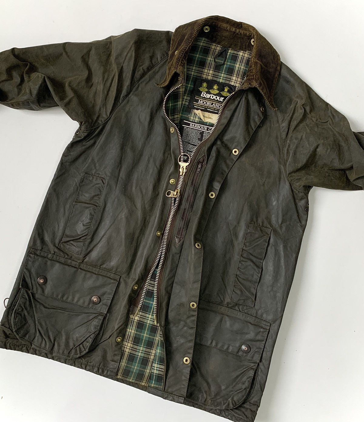 image of Barbour Moorland Vintage Waxed Jacket in Olive, Men's (Size Small)