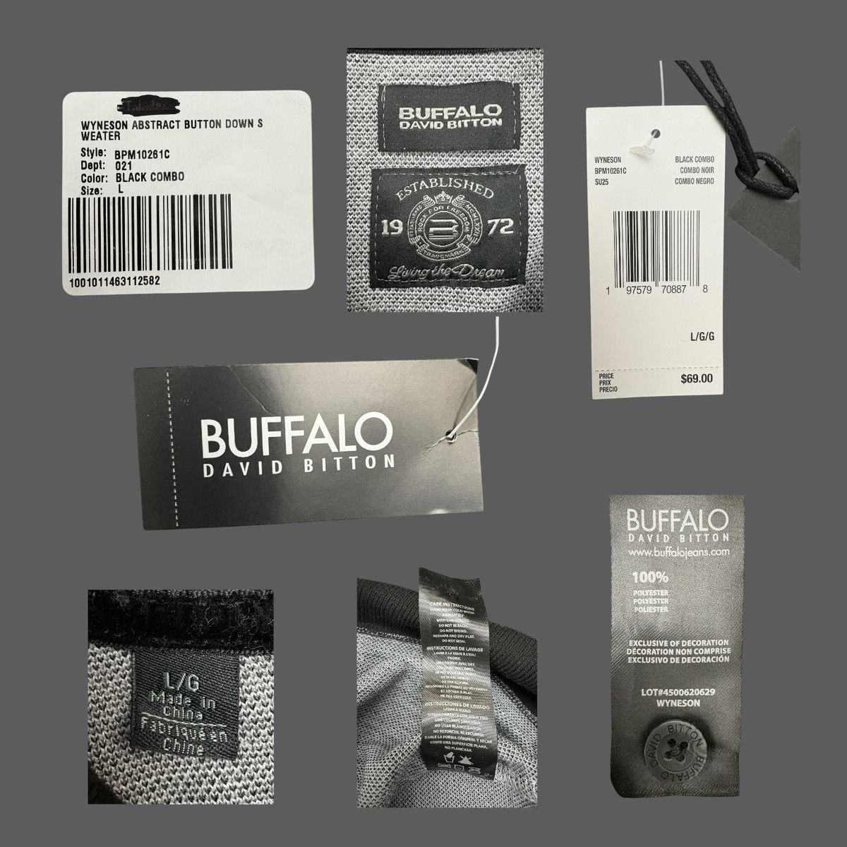 Buffalo David Bitton Buffalo Wyneson Men’s Abstract Black Grey Sweater Sz L Size US L / EU 52-54 / 3 - 10 Thumbnail