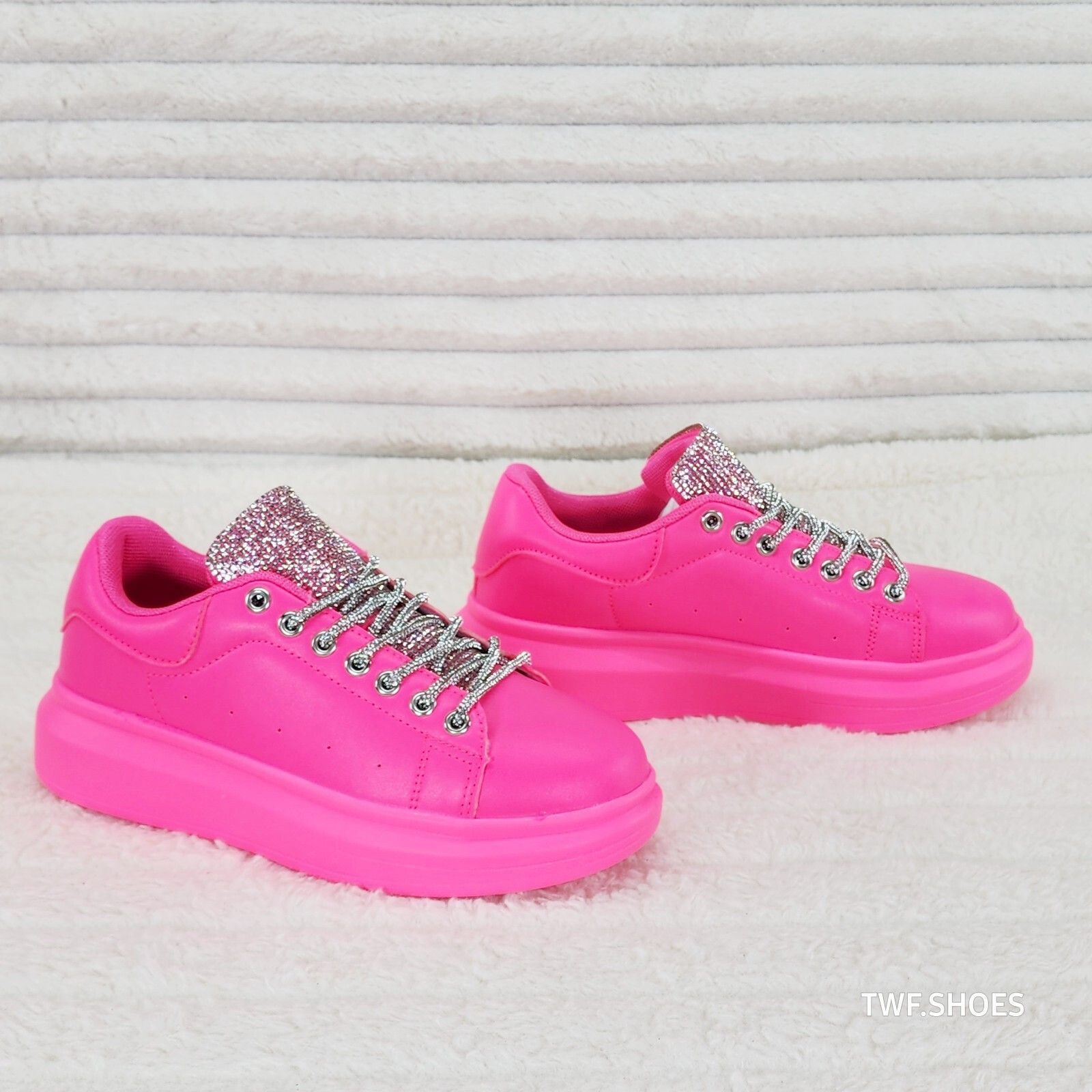 Other Comfy Cush 4 Bright Neon Hot Pink Rhinestone Fashion Sneaker Size US 7 / IT 37 - 1 Thumbnail