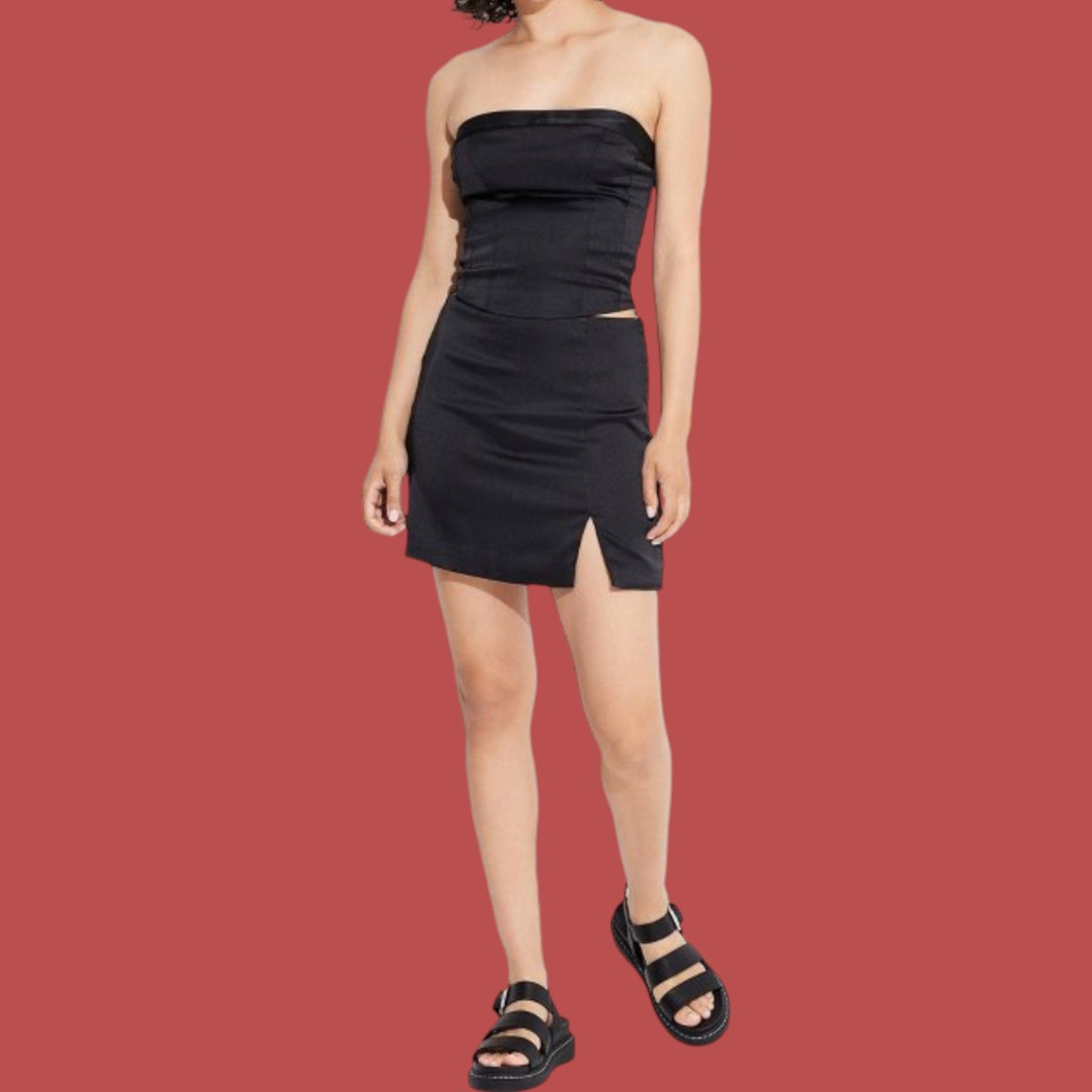 Other Wild Fable - Women's Notch - Front Satin Mini Skirt - Black Size 38" / US 16 / IT 52 - 1 Thumbnail