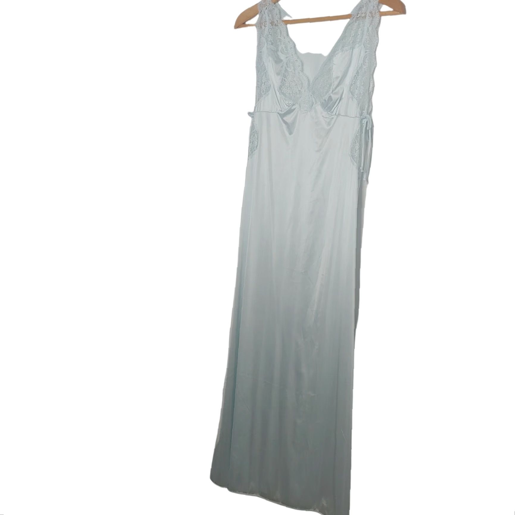 Vintage VINTAGE 1980s Women's Medium Nightgown Nylon Lace Sleeveless Blue Sexy Lounge Wear Size ONE SIZE - 2 Thumbnail