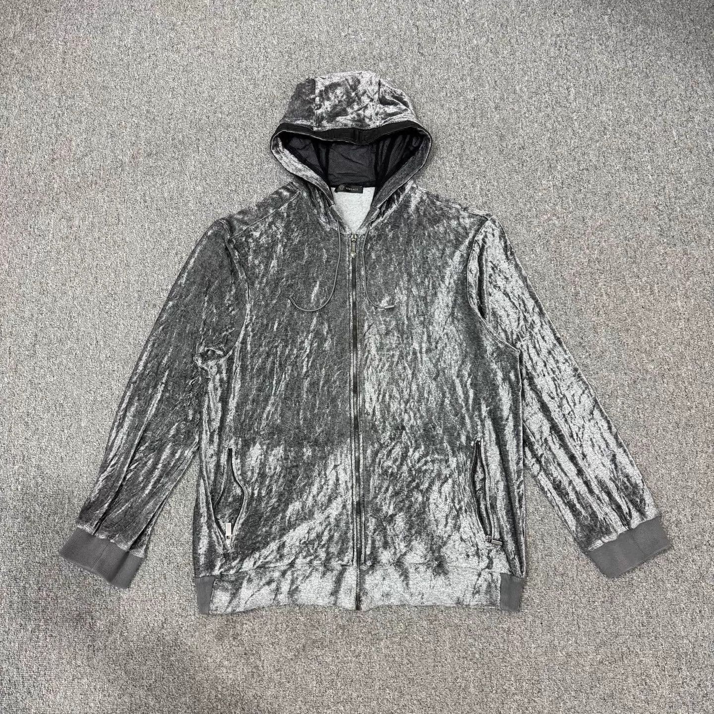Versace Versace Gray Velvet Medusa Embroidered Zip Jacket 4XL 9/10 Size 4XL / US 24-26 - 1 Thumbnail