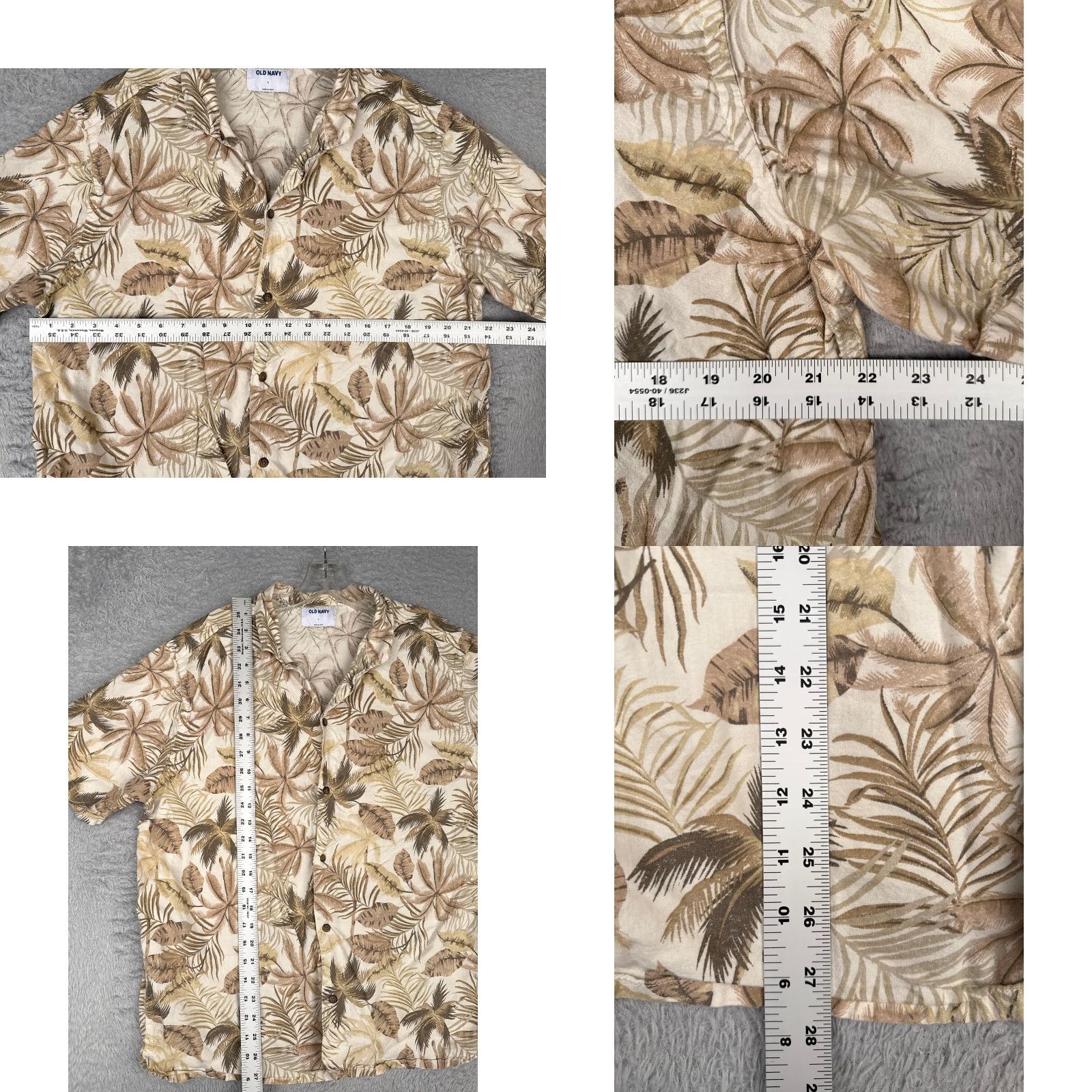 Old Navy Old Navy Button-Up Shirt Men Large Beige Floral Leaf Hawaiian Cotton Blend Pocket Size US L / EU 52-54 / 3 - 8 Thumbnail