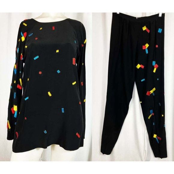 image of Vintage Late 70's Early 80's Chloe Lagerfeld Silk Confetti Emb in Black, Women's (Size Medium)
