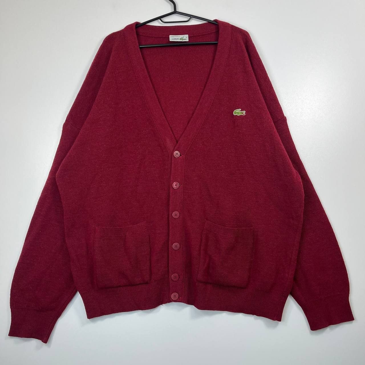 Vintage Lacoste Red Cardigan Sweater Made In France Size 8