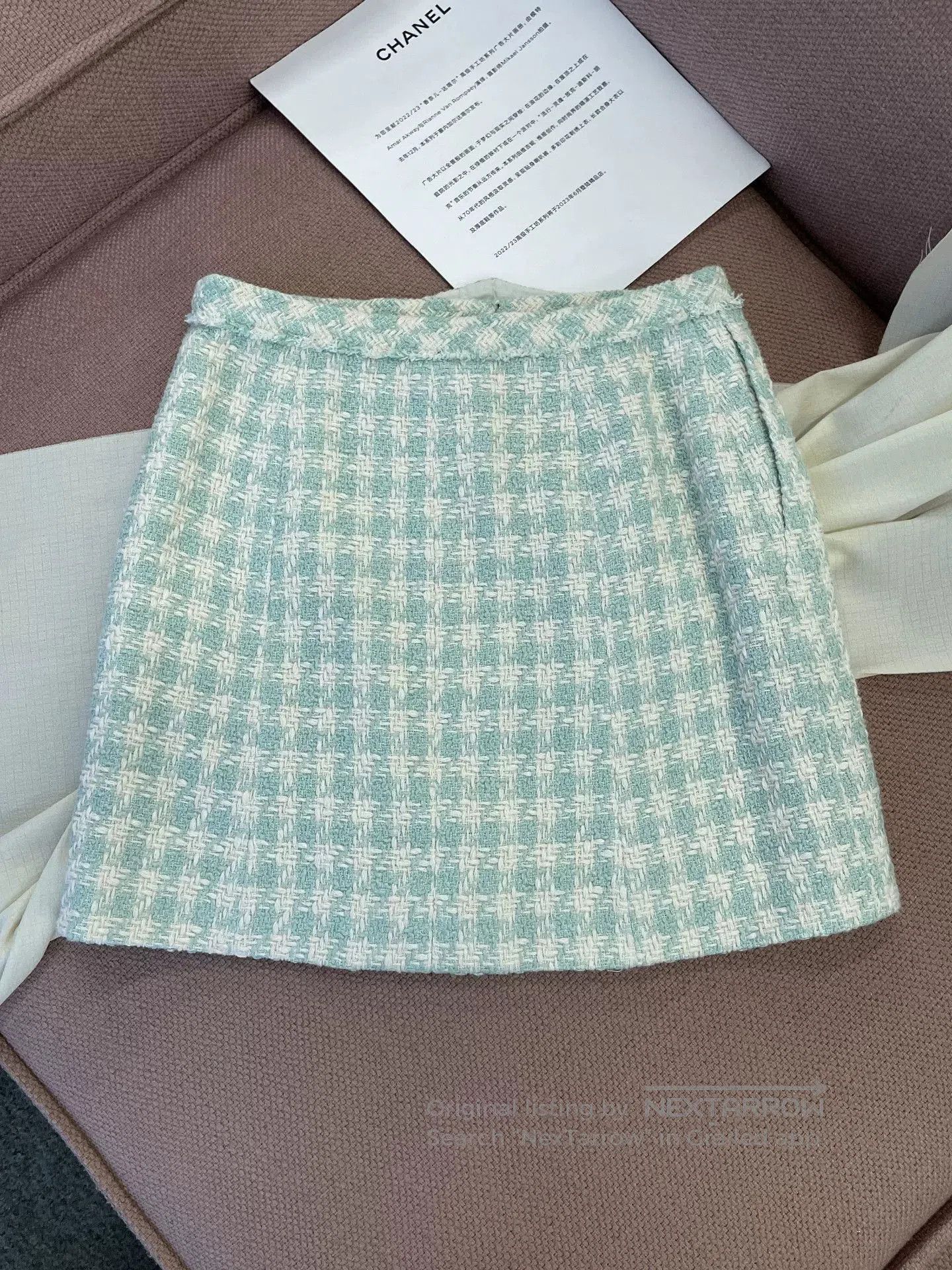 Chanel 23S Mint Green Plaid Mini Skirt.