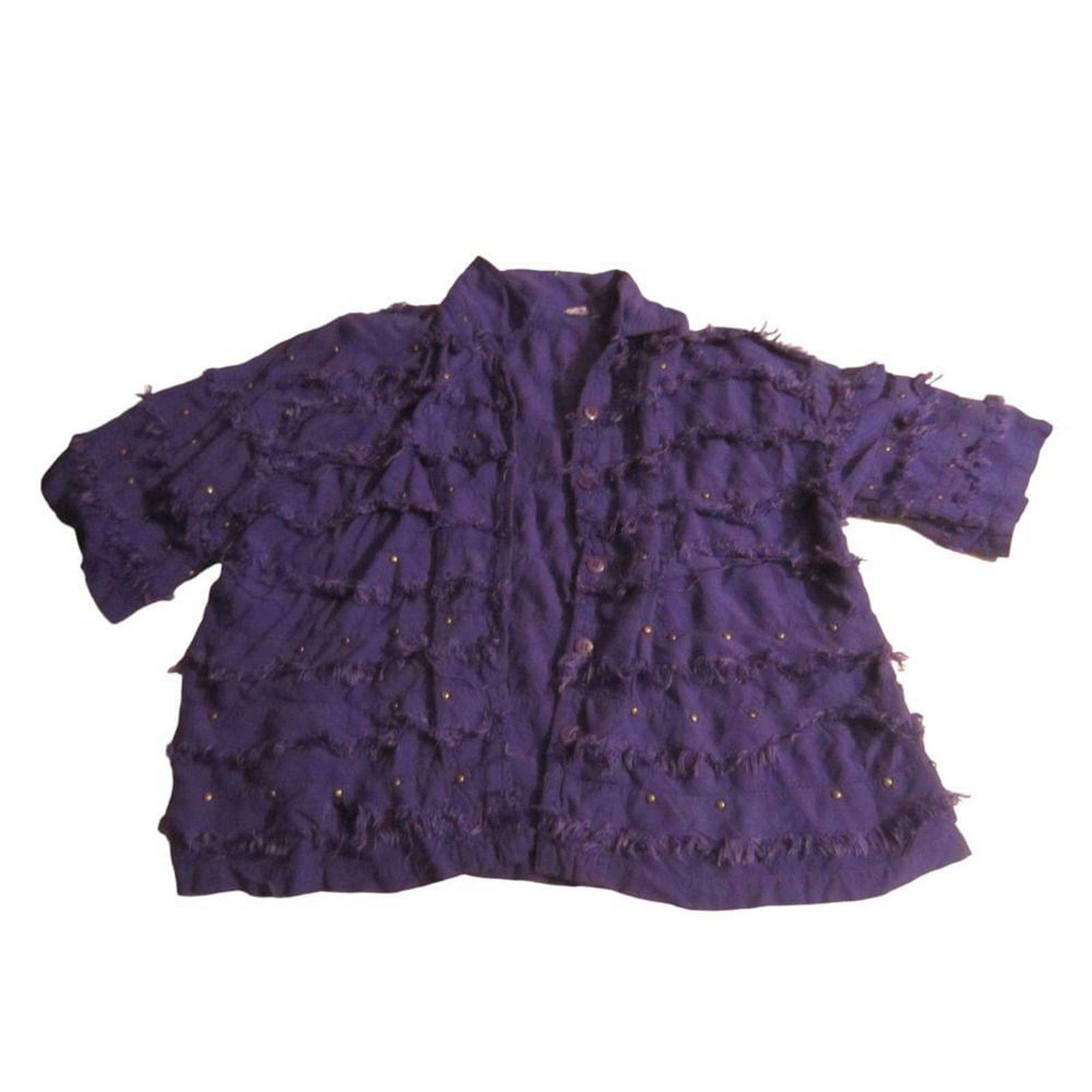 Other Boho Textured Fringe Button Shirt Studded Purple Rayon Top M Size M / US 6-8 / IT 42-44 - 2 Thumbnail