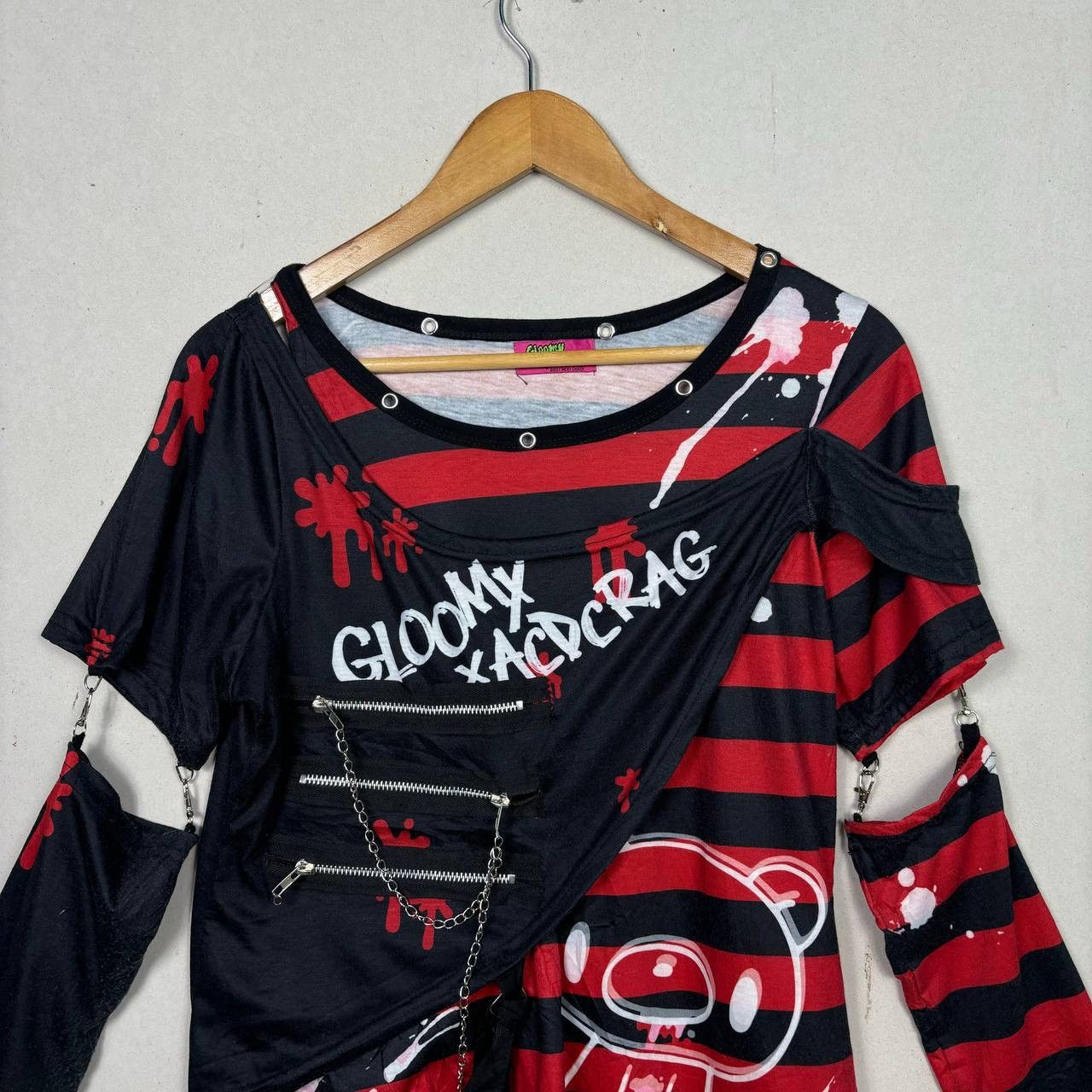 Japanese Brand ACDC RAG x Gloomy Bear Harajuku Punk Striped Asymmetric Top Size US S / EU 44-46 / 1 - 3 Thumbnail