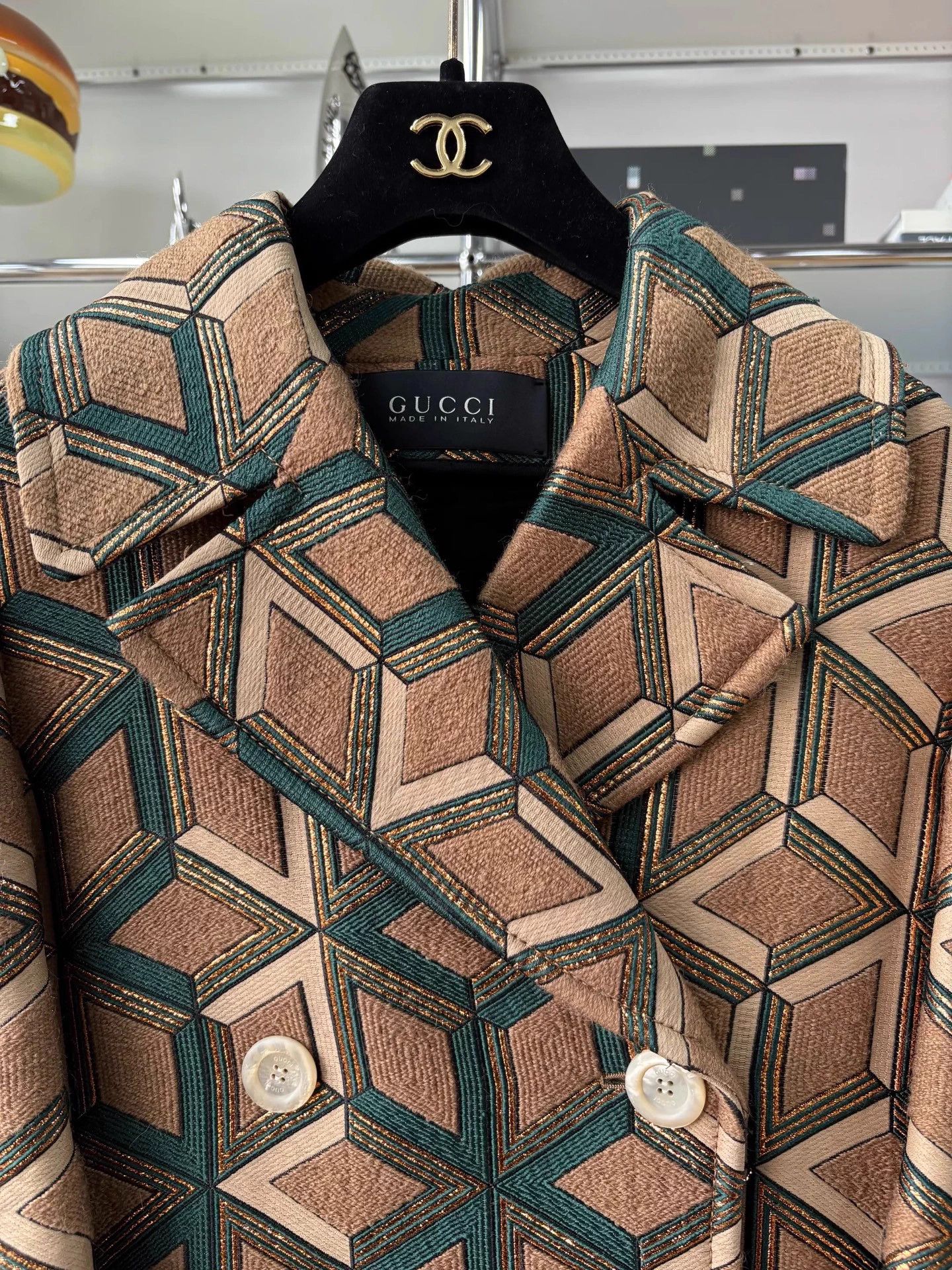 Gucci Gucci brown green diamond lapel single-breasted coat IT38 Size XS / US 0-2 / IT 36-38 - 3 Thumbnail