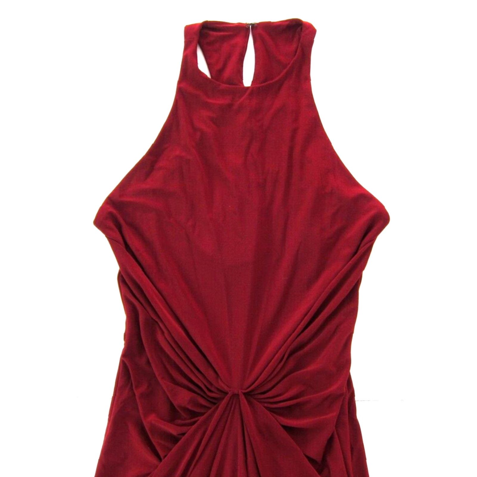 Vintage ABS Allen Schwartz NWT Burgundy Red Knit Dress - Sleeveless High Neck Ruched Stretch, Small, Solid Pattern, Knit Dress, ABS by Allen Schwartz Size S / US 4 / IT 40 - 5 Thumbnail