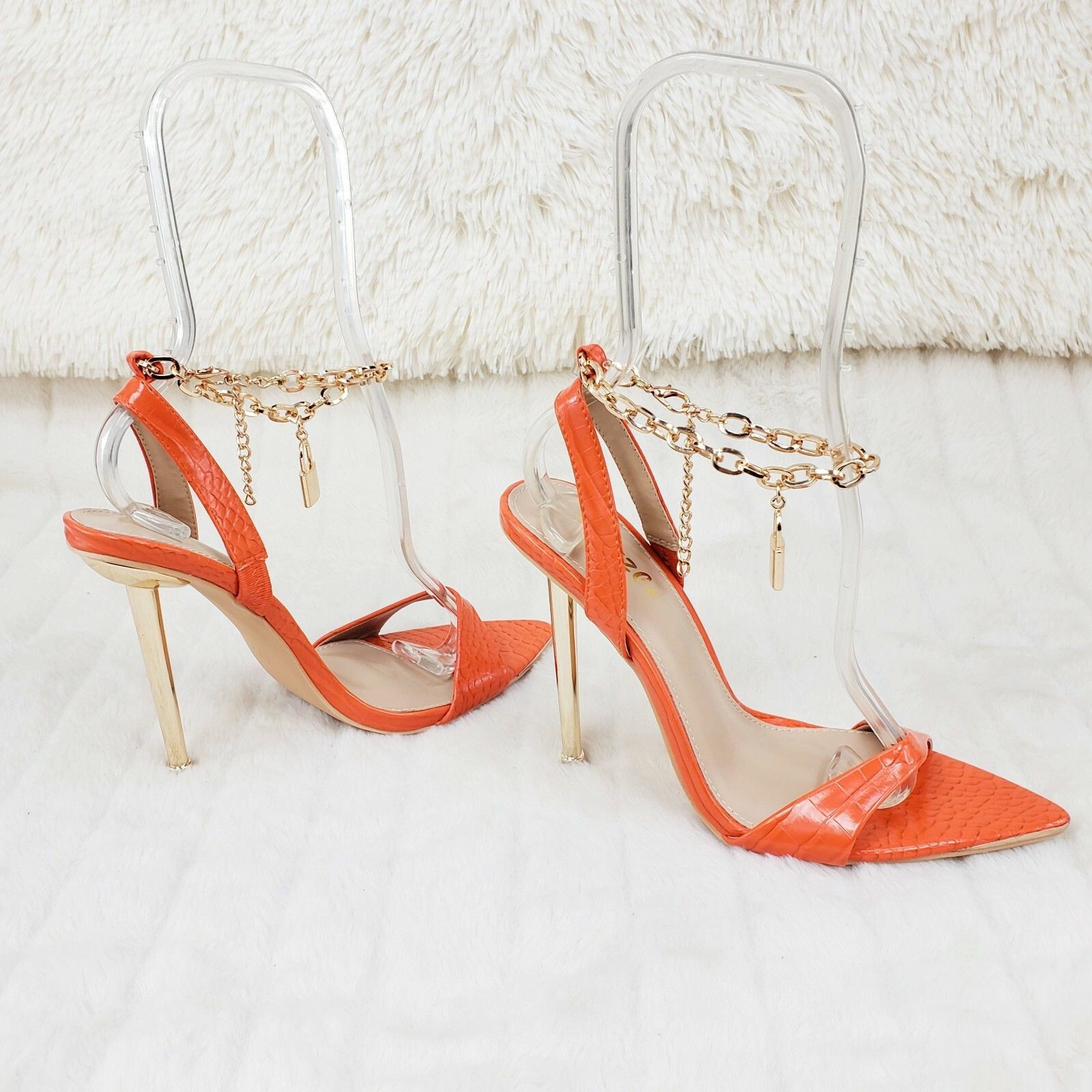 Other Nicely Pad Lock Chain Strap High Heels Metal Toe Tip Shoes O Size US 9 / IT 39 - 4 Thumbnail