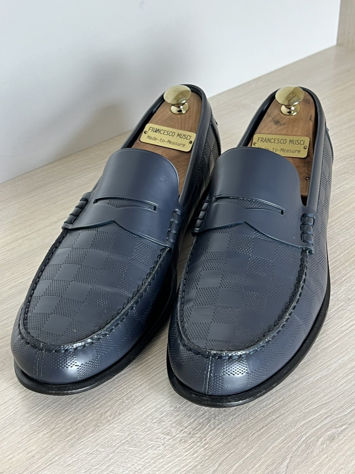 Louis Vuitton Louis Vuitton Damier Embossed Leather Penny Loafers Blue 10 Size US 10 / EU 43 - 4 Thumbnail