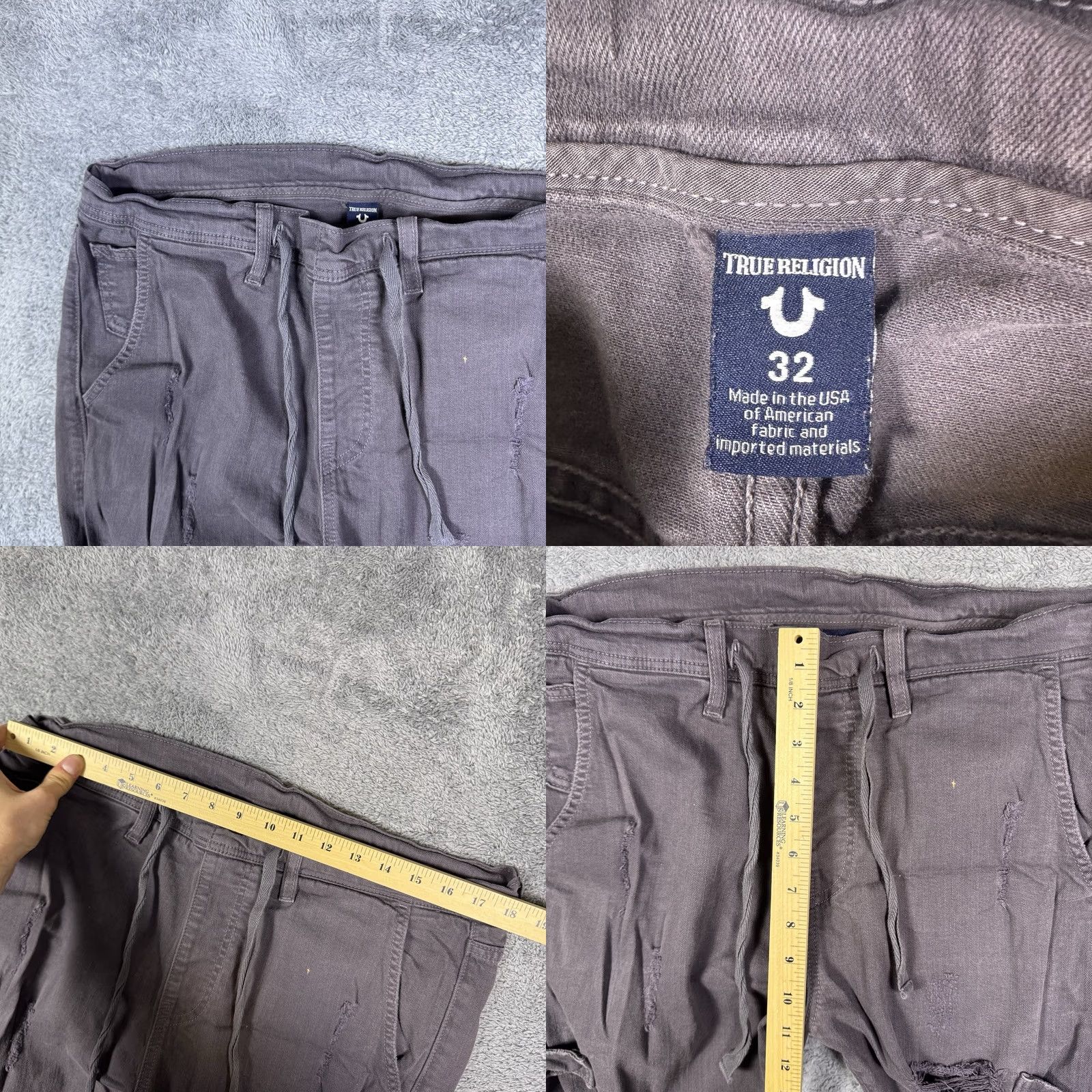True Religion True Religion Jeans Mens Slim 5-Pocket Denim Gray 36x29 Mick Distressed Short Drawstring Waist Cuffs Jeans Mens Size US 36 / EU 52 - 8 Thumbnail