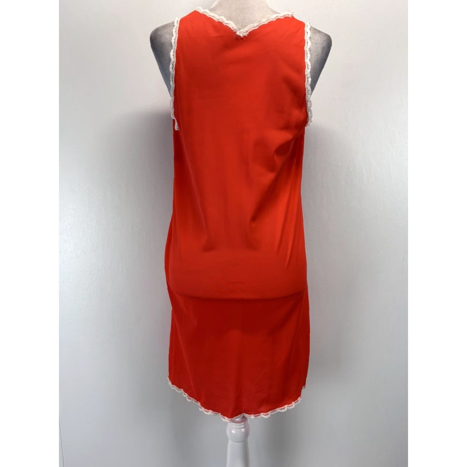 Vintage VINTAGE Formfit Rogers Nylon Nightgown Small Women's Orange Lace Trim Sleevesless 1970s Size ONE SIZE - 3 Thumbnail