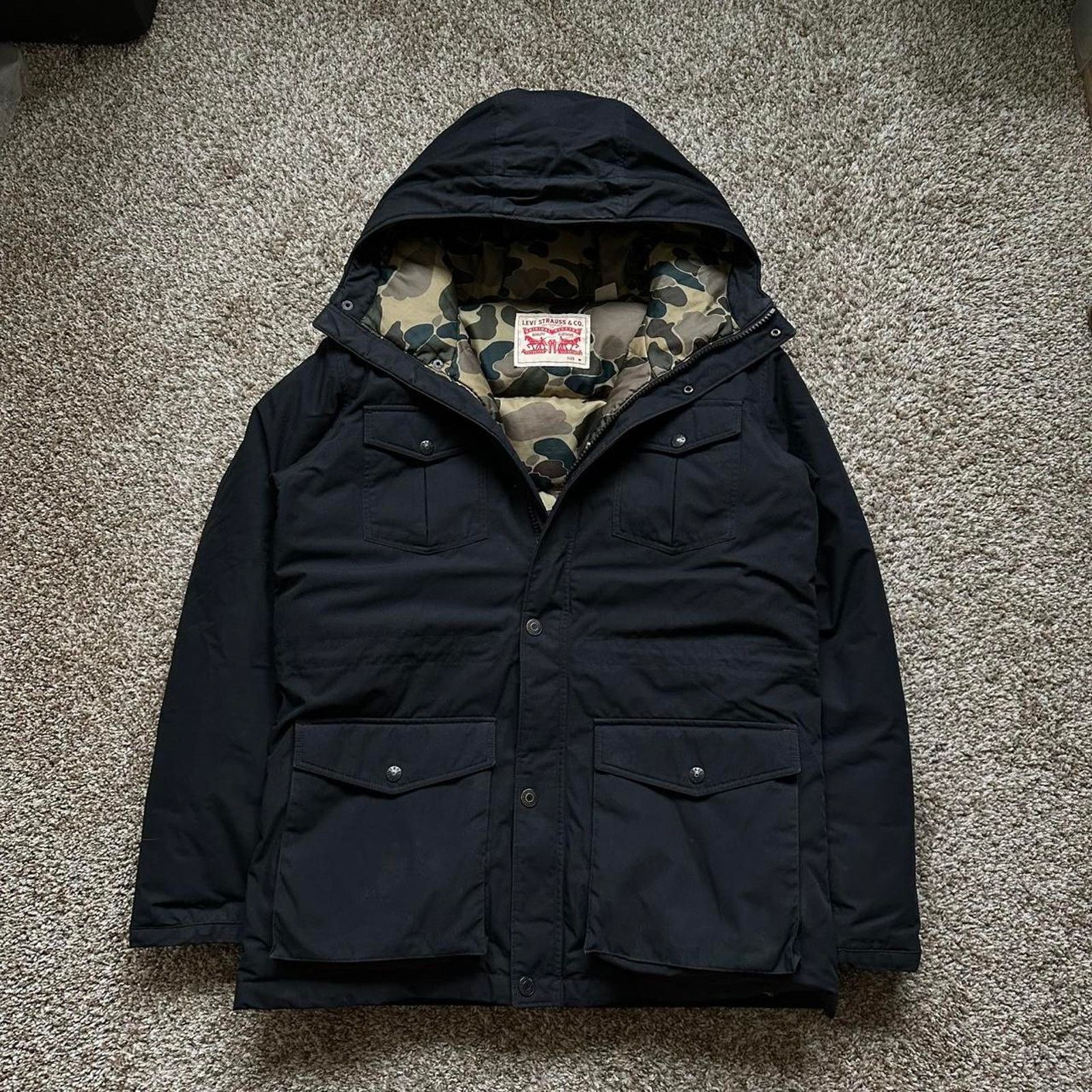Levi's Rare 00s Levi’s Black Camo Insulated Down Puffer Jacket Coat Size US M / EU 48-50 / 2 - 2 Thumbnail