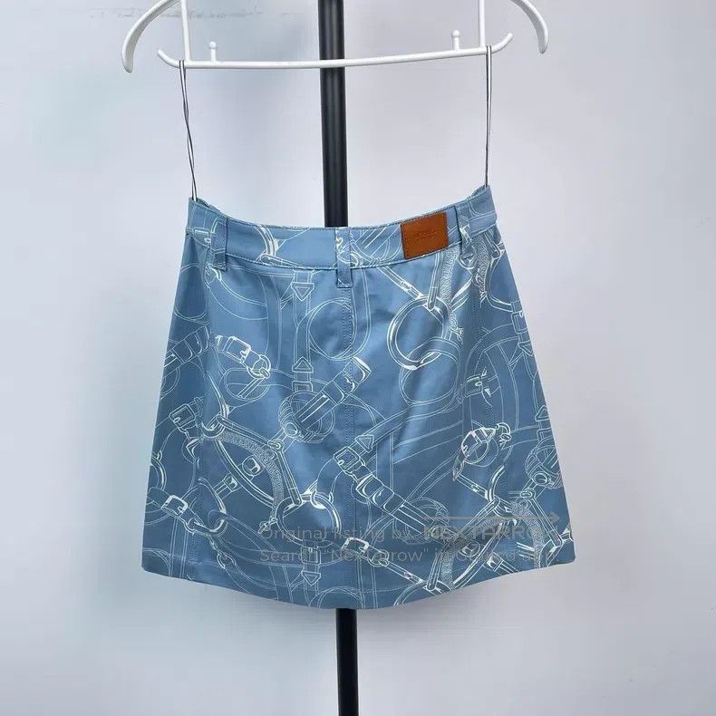 Hermes Hermes 24SS Blue Spiral Print Skirt Size 42" / US 20 - 2 Thumbnail