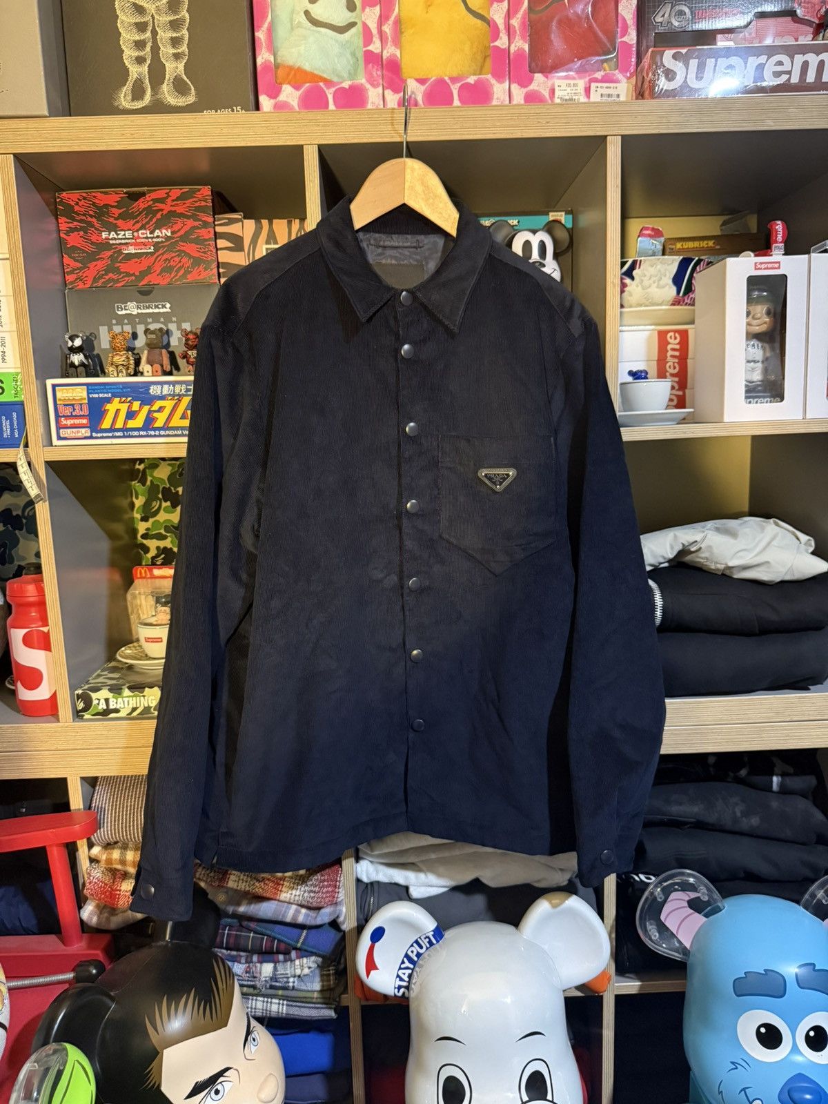 Prada Prada Corduroy Logo Snap Button Up Navy Shirt Jacket Size US L / EU 52-54 / 3 - 1 Thumbnail