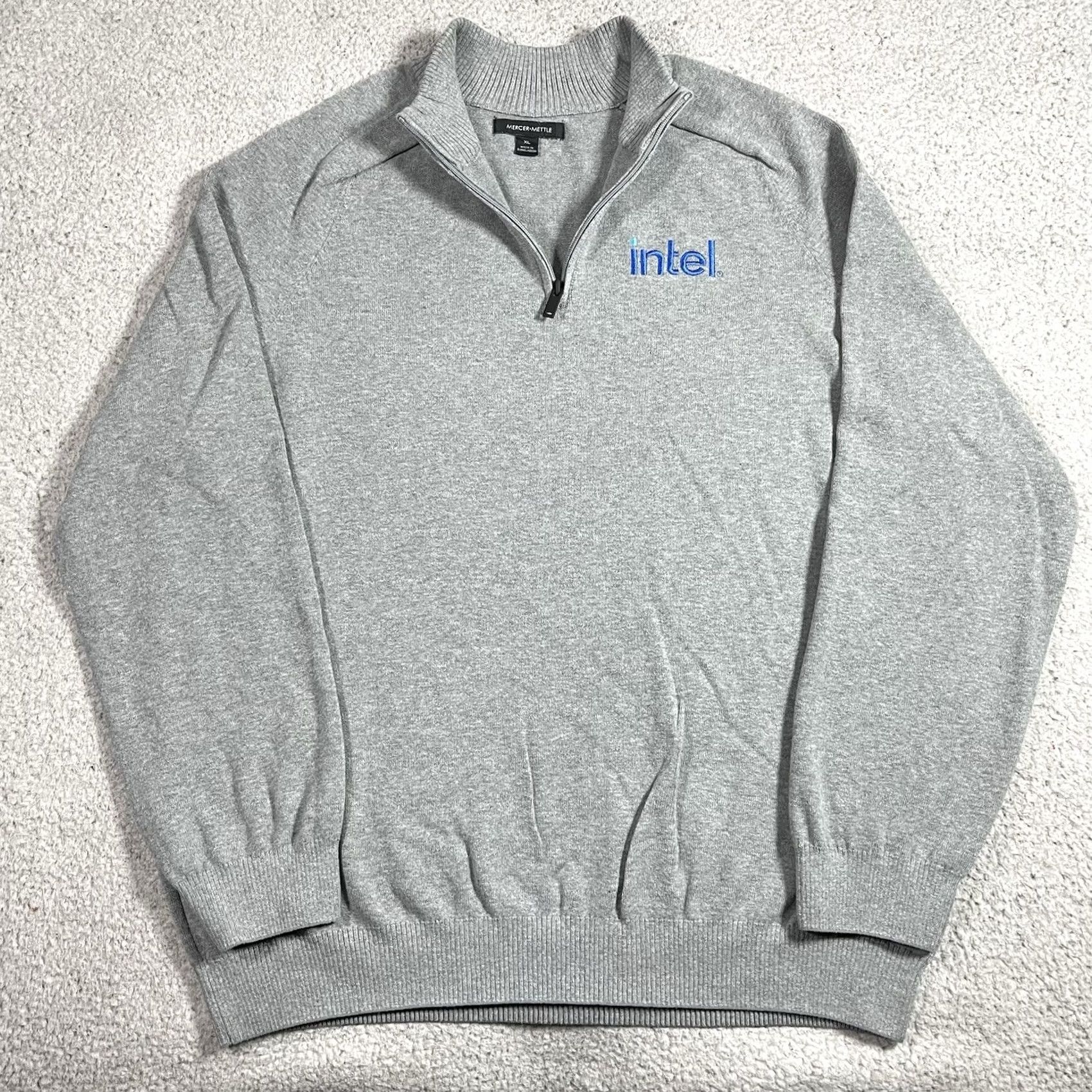 Vintage Mercer + Mettle 1/4 Zip Pullover Mens XL Gray Knit Cotton Nylon Spandex Casual Logo, All Seasons, Easy Care, Zipper, Golf, Walking Size US XL / EU 56 / 4 - 5 Thumbnail