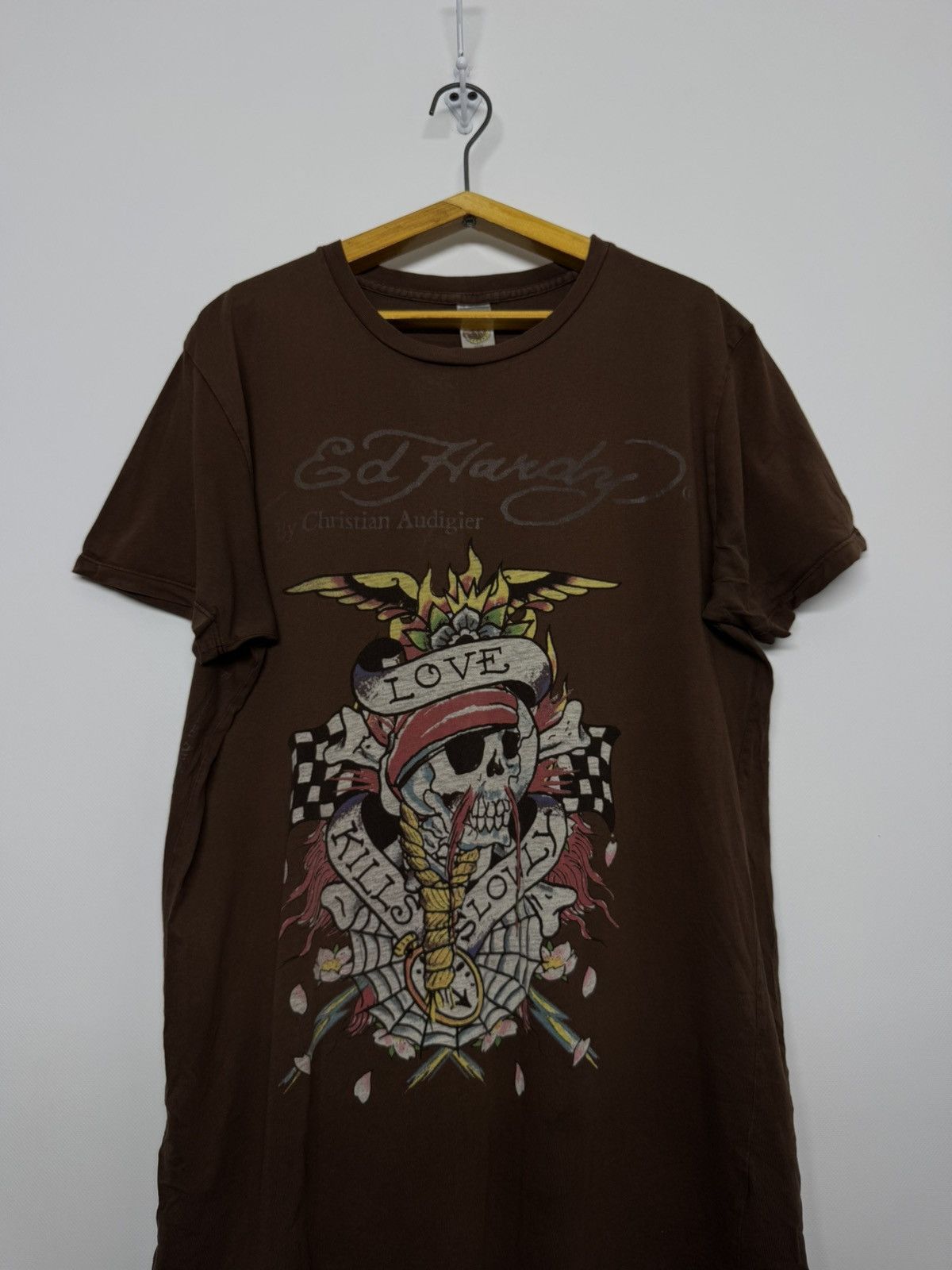 Ed Hardy Ed Hardy Christian Audigier Skull Tatto Brown T-shirt Size US L / EU 52-54 / 3 - 2 Thumbnail
